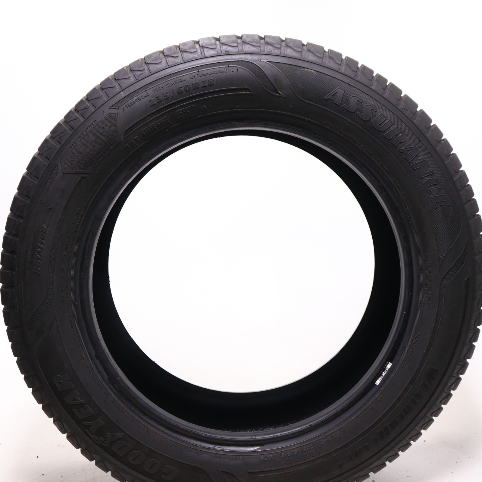 Set of 2 Used 235/60R18 Goodyear Assurance WeatherReady 2 – 107V – 9.5-10.5/32