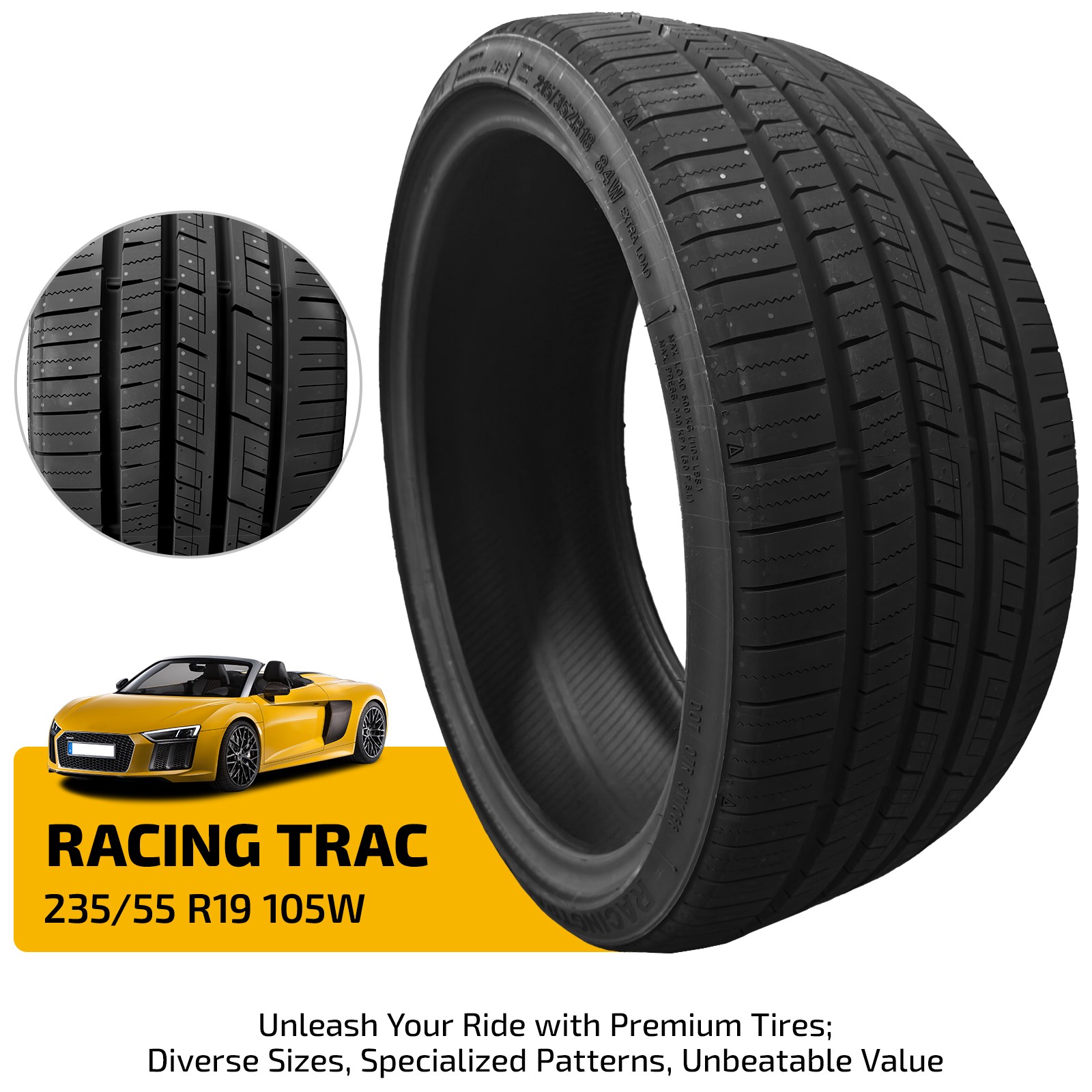 235/55ZR19 105W Sport UHP All-Season Long Lasting Tread Tire 7.7mm 420AA BSW 50K