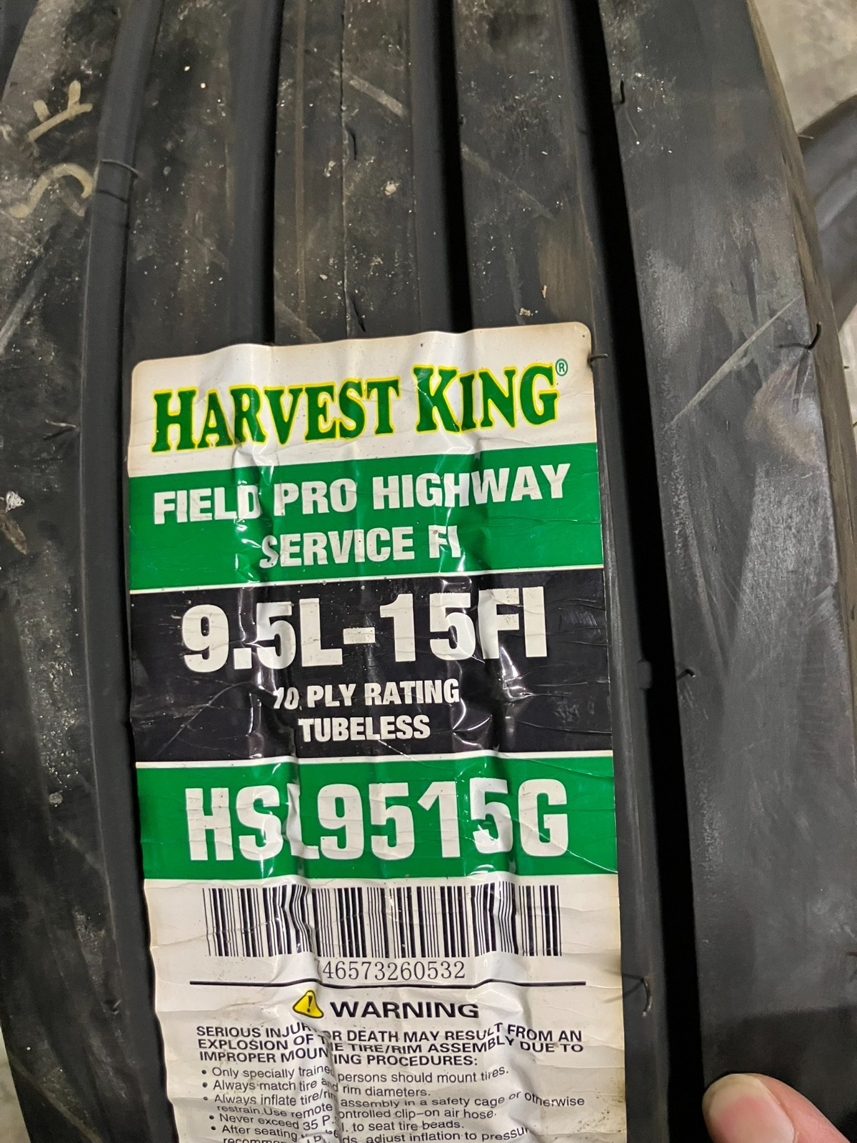 New Tire Harvest King 9.5 L 15 High Speed Farm Implement 10 ply TL 9.5L-15FI