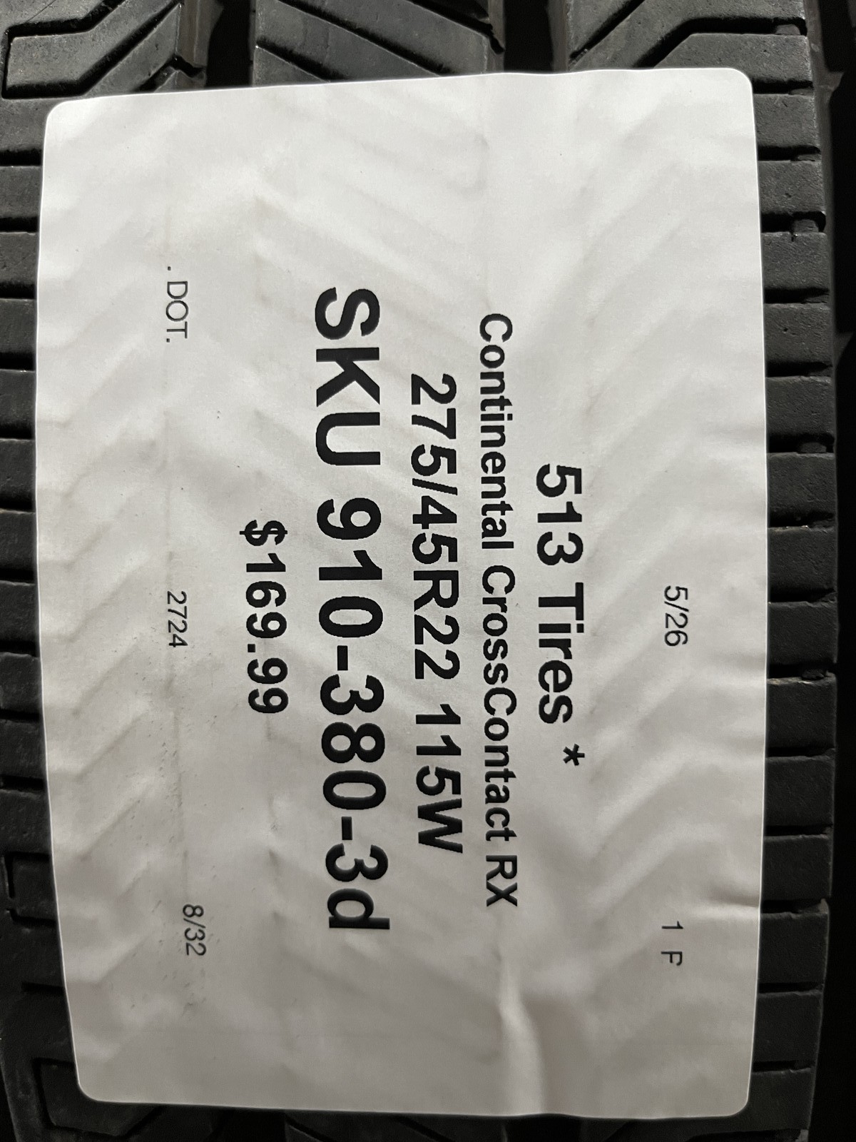 1 Tire Continental CrossContact RX LR 275/45R22 115W DOT.2724 8/32
