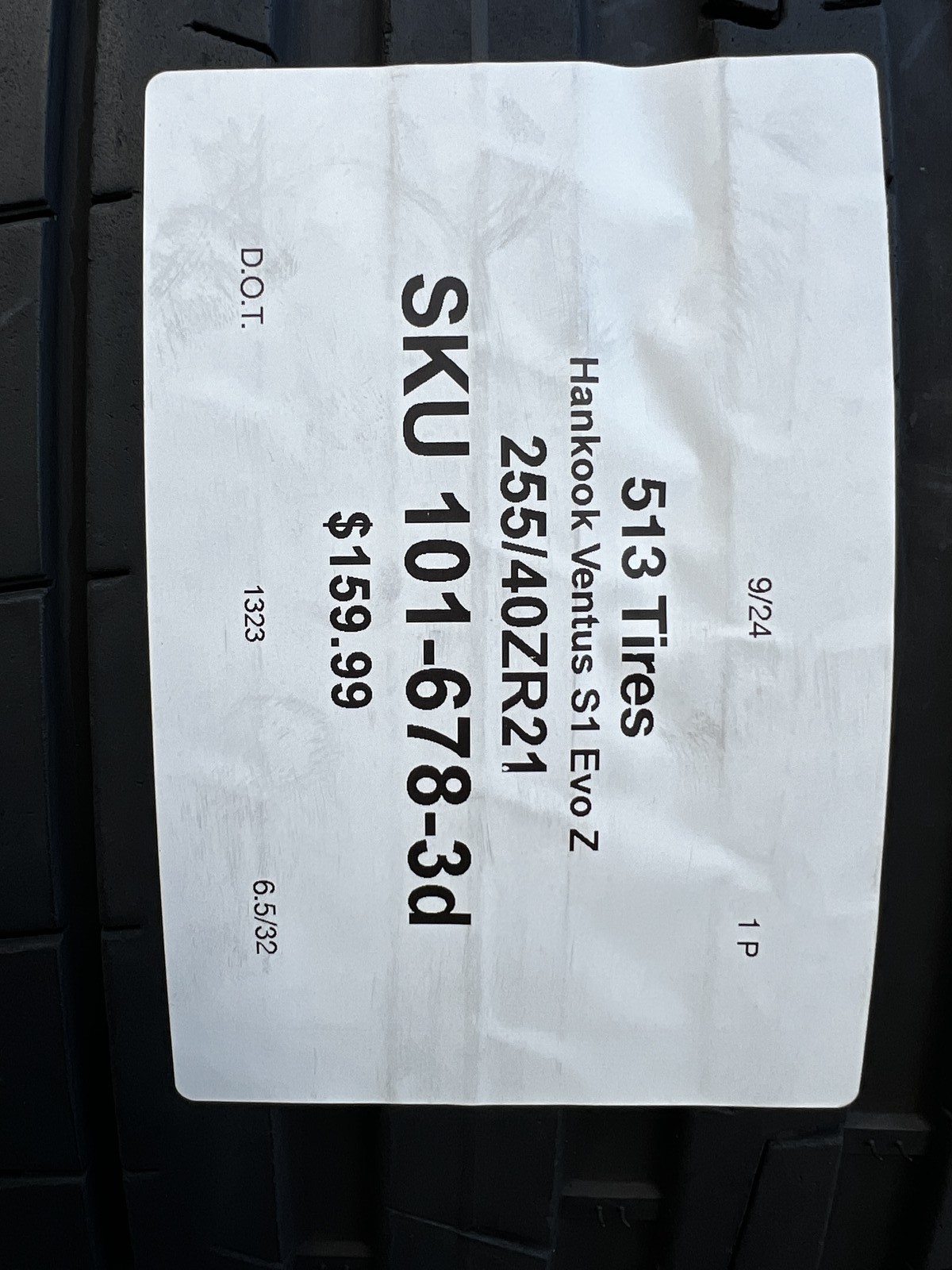 1 Tire Hankook Ventus S1 Evo Z ★ BMW 255/40ZR21 102Y DOT.1323 6.5/32