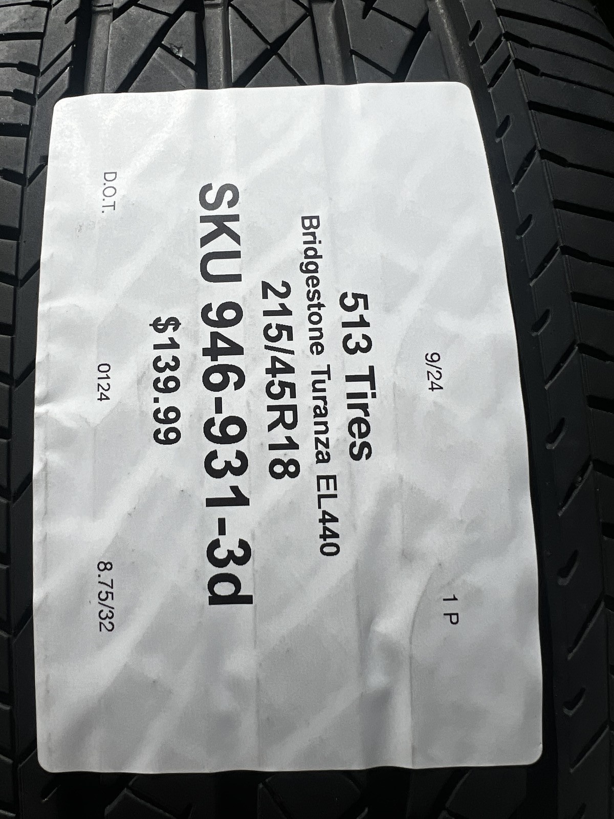 1 Tire Bridgestone Turanza EL440 215/45R18 89V DOT.0124 8.75/32