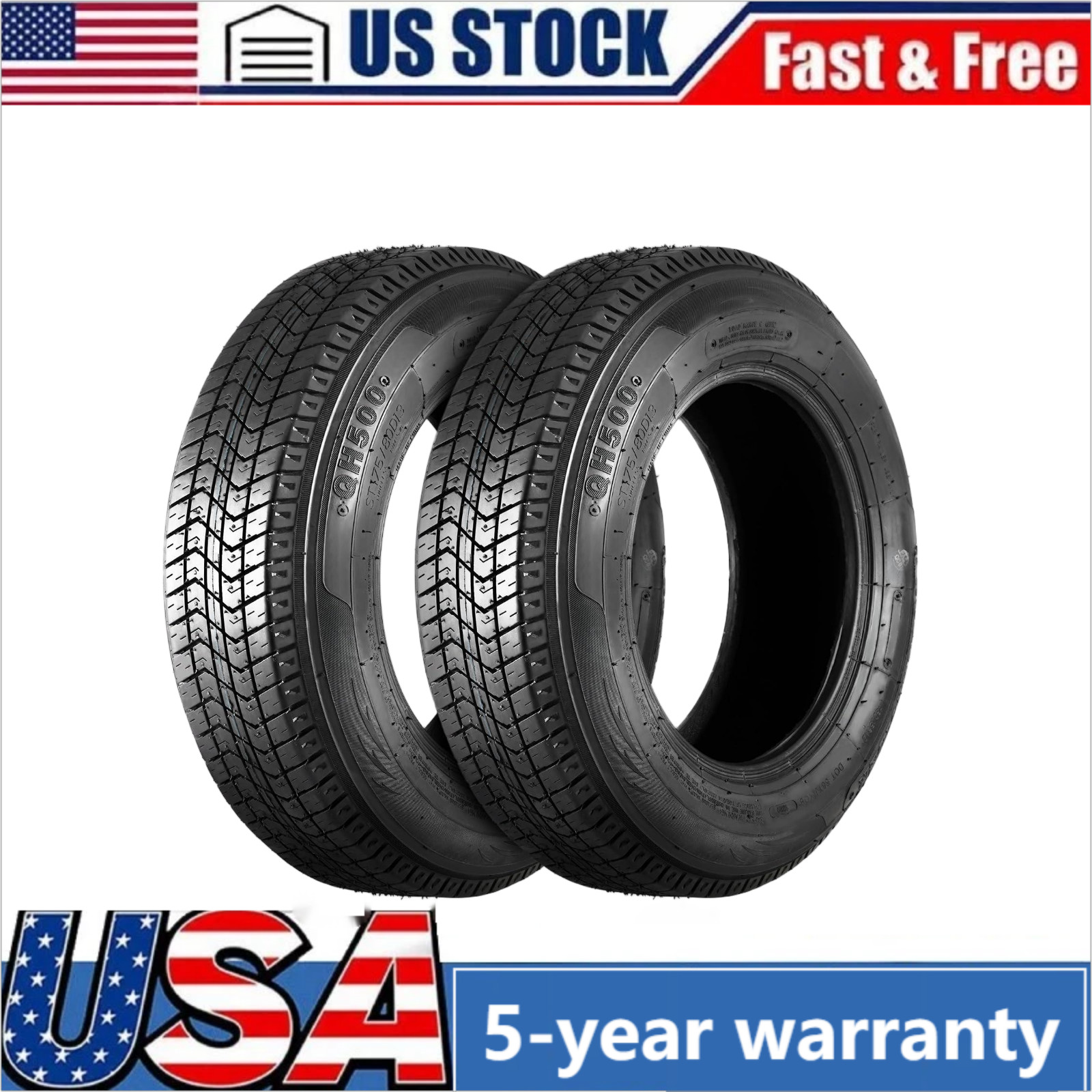 Set Of 2 ST205/75D14 Trailer Tires 6 Ply Heavy Duty 205 75 14 Replacement Tyres