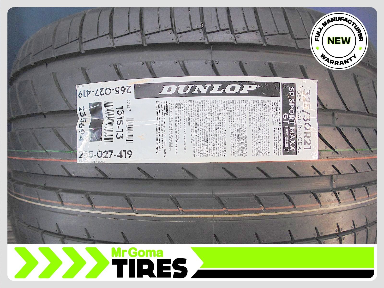 2 BRAND NEW 325/30R21 DUNLOP SP SPORT MAXX GT DSTT RSC RFT XL TIRES RUN FLAT