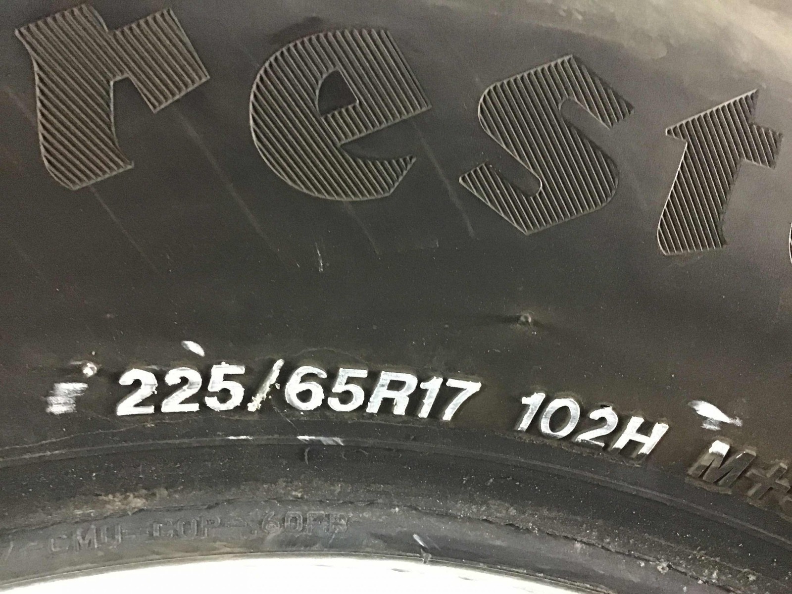 P225/65R17 Firestone WeatherGrip 102 H Used 8/32nds