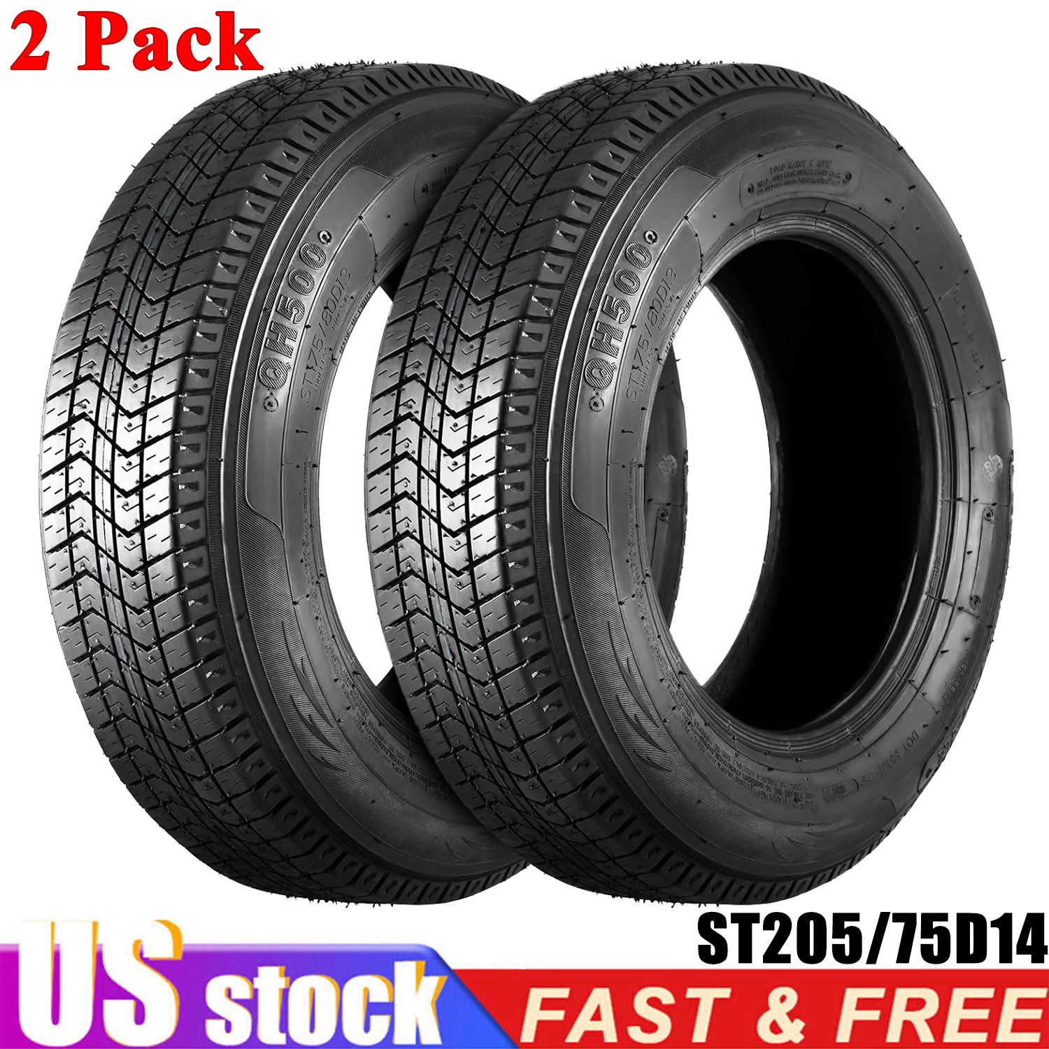 Set Of 2 ST205/75D14 Trailer Tires 6 Ply Heavy Duty 205 75 14 Replacement Tyres