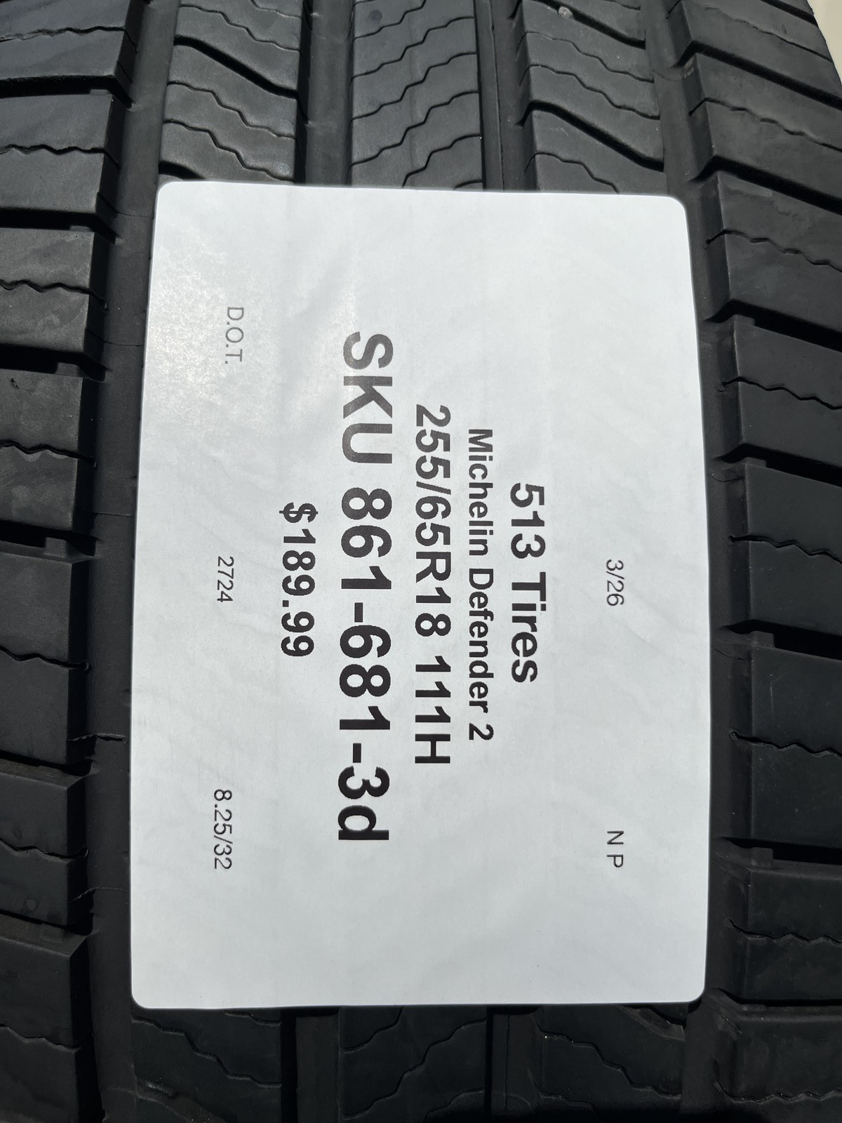 1 Tire Michelin Defender 2 255/65R18 111H DOT.2724 8.25/32 NO Patch