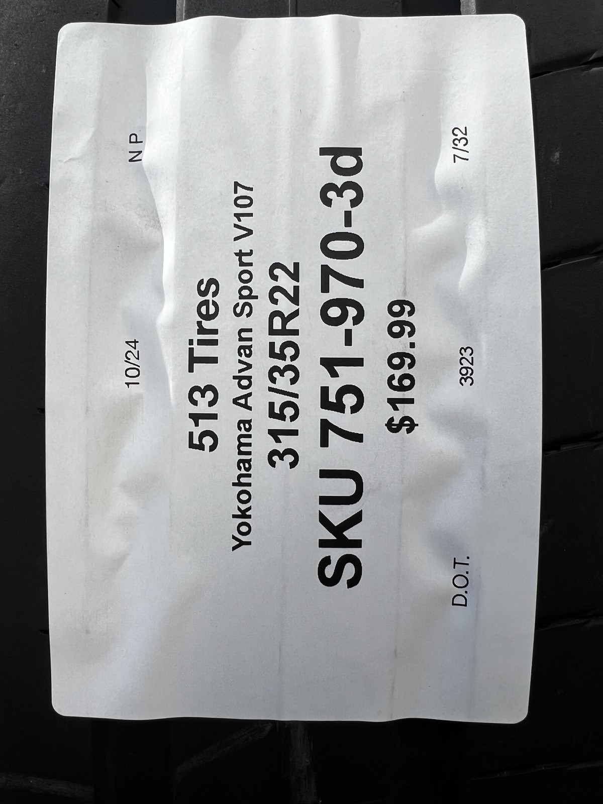 1 Tire Yokohama Advan Sport V107 ★ BMW I 315/35R22 111Y DOT.3923 7/32