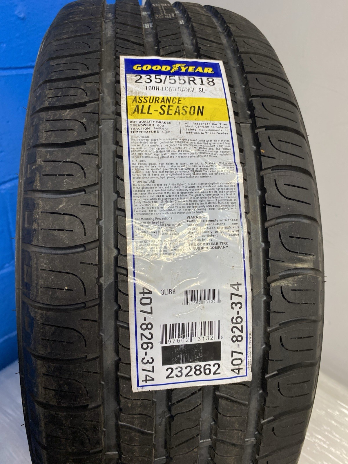 Single (1) Goodyear Assurance All Season Tire 235/55R18 100H 235 55 18