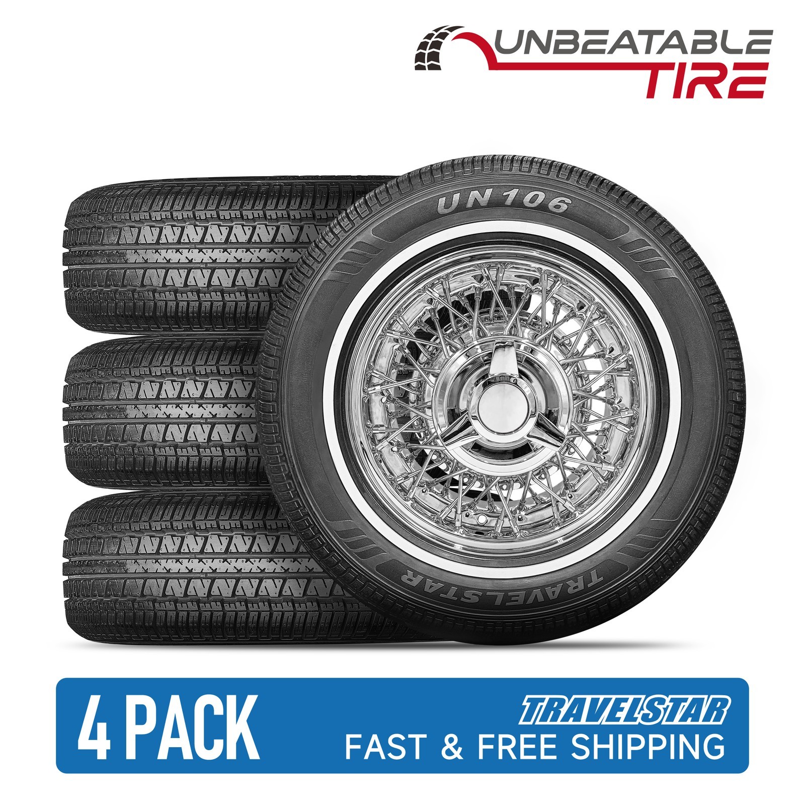 Set of 4 Travelstar UN106 175/75R14 86T 14mm White Wall A/S Passenger Car Tire