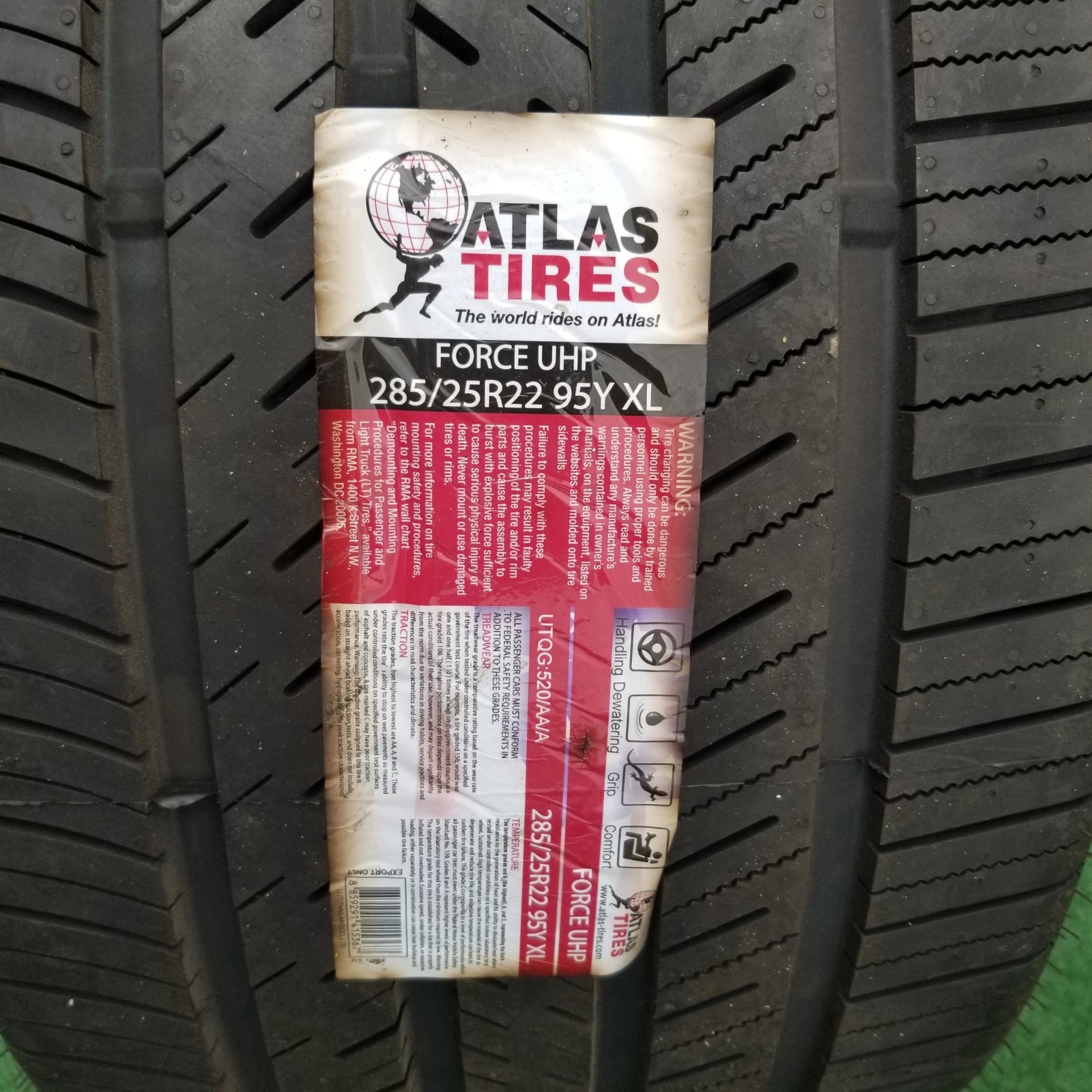 285/25R22 Atlas Force UHP Tire Brand New Sticker 285/25R-22 95Y XL 100% Tread