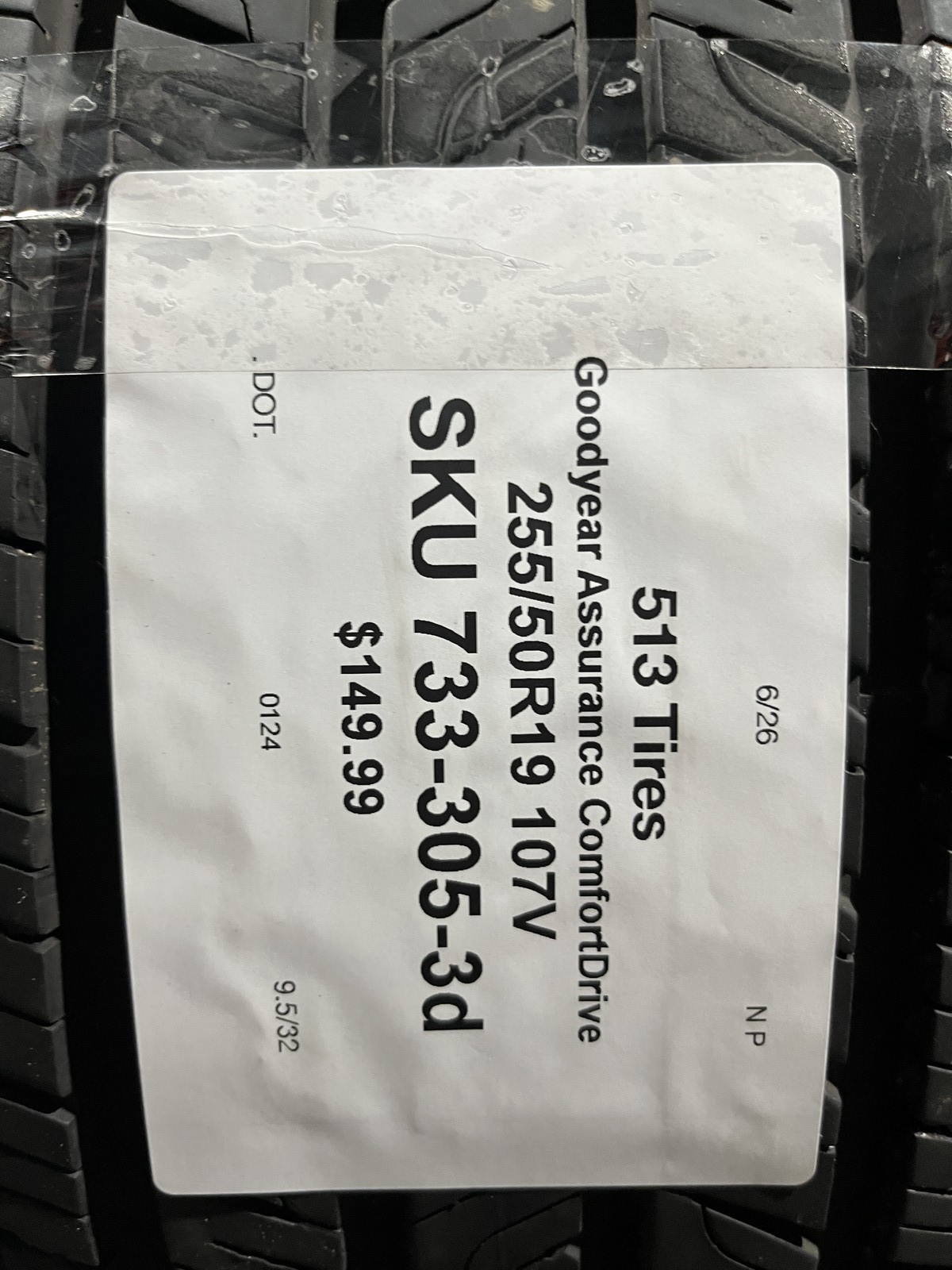 1 Tire Goodyear Assurance ComfortDrive 255/50R19 107V DOT.0124 9.5/32 NO Patch