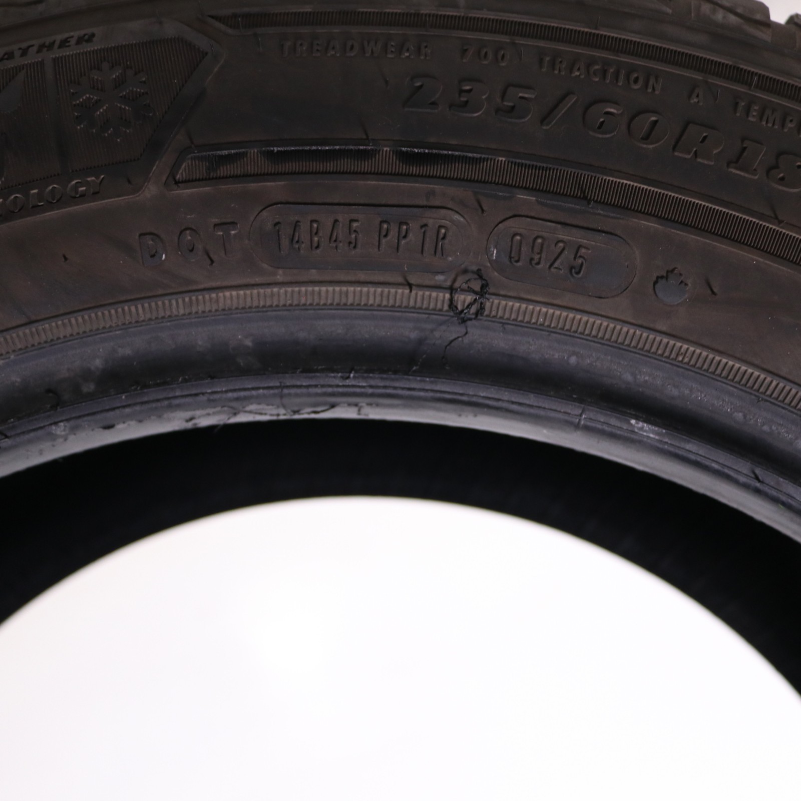Set of 2 Used 235/60R18 Goodyear Assurance WeatherReady 2 – 107V – 8.5-9.5/32