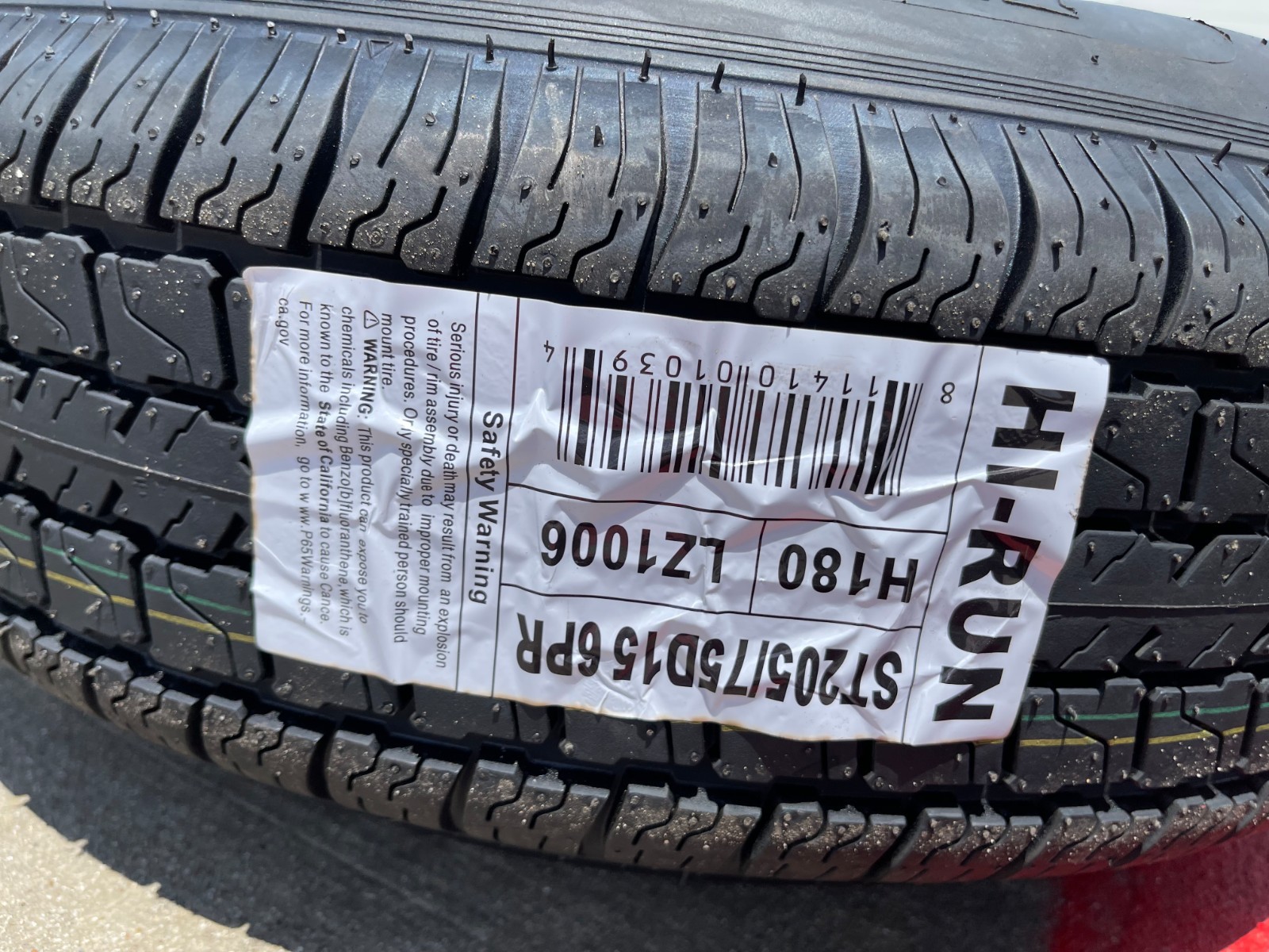 (1) 205/75/15 HI-RUN H-180 tire ST 205/75R15 LT 6 ply LR C 101M trailer NEW