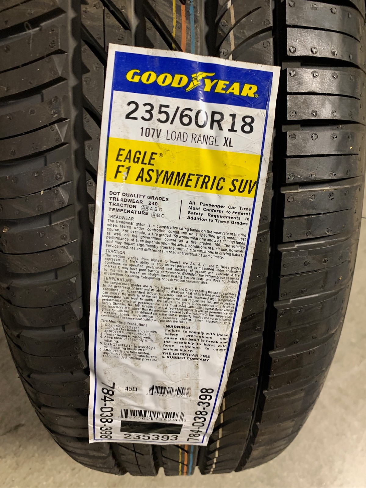 1 New 235 60 18 Goodyear Eagle F1 Asymmetric SUV 4×4 Tire