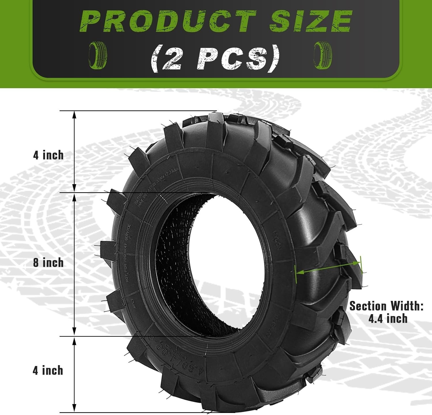 NEW 2 PCS 4.80/4.00-8 Tires Tubeless Turf Lawn Garden Tractor Golf Cart Tires