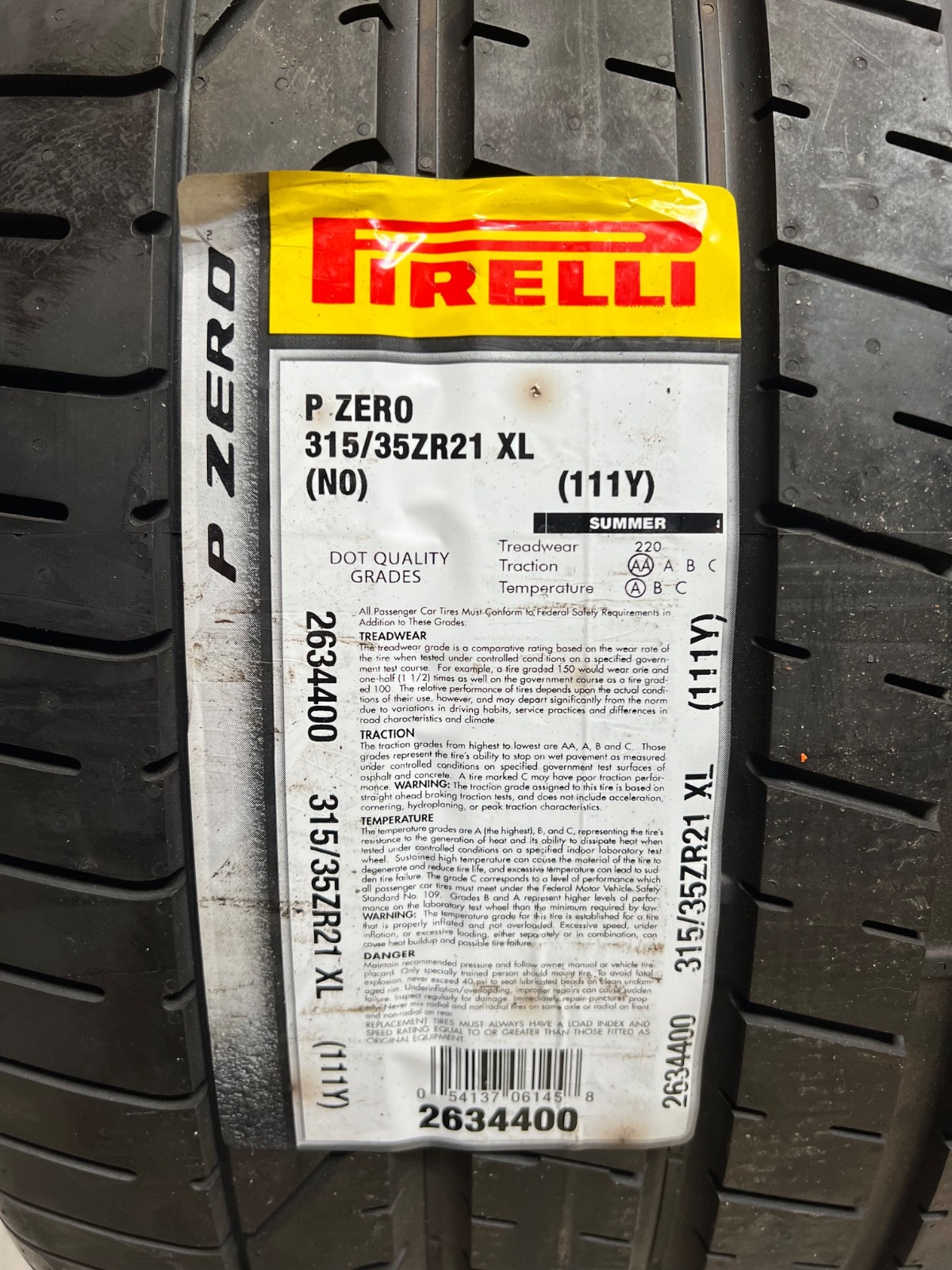 1 – NEW 315/35ZR21 XL (111Y) Pirelli P Zero (N0) Porsche OEM – 1055