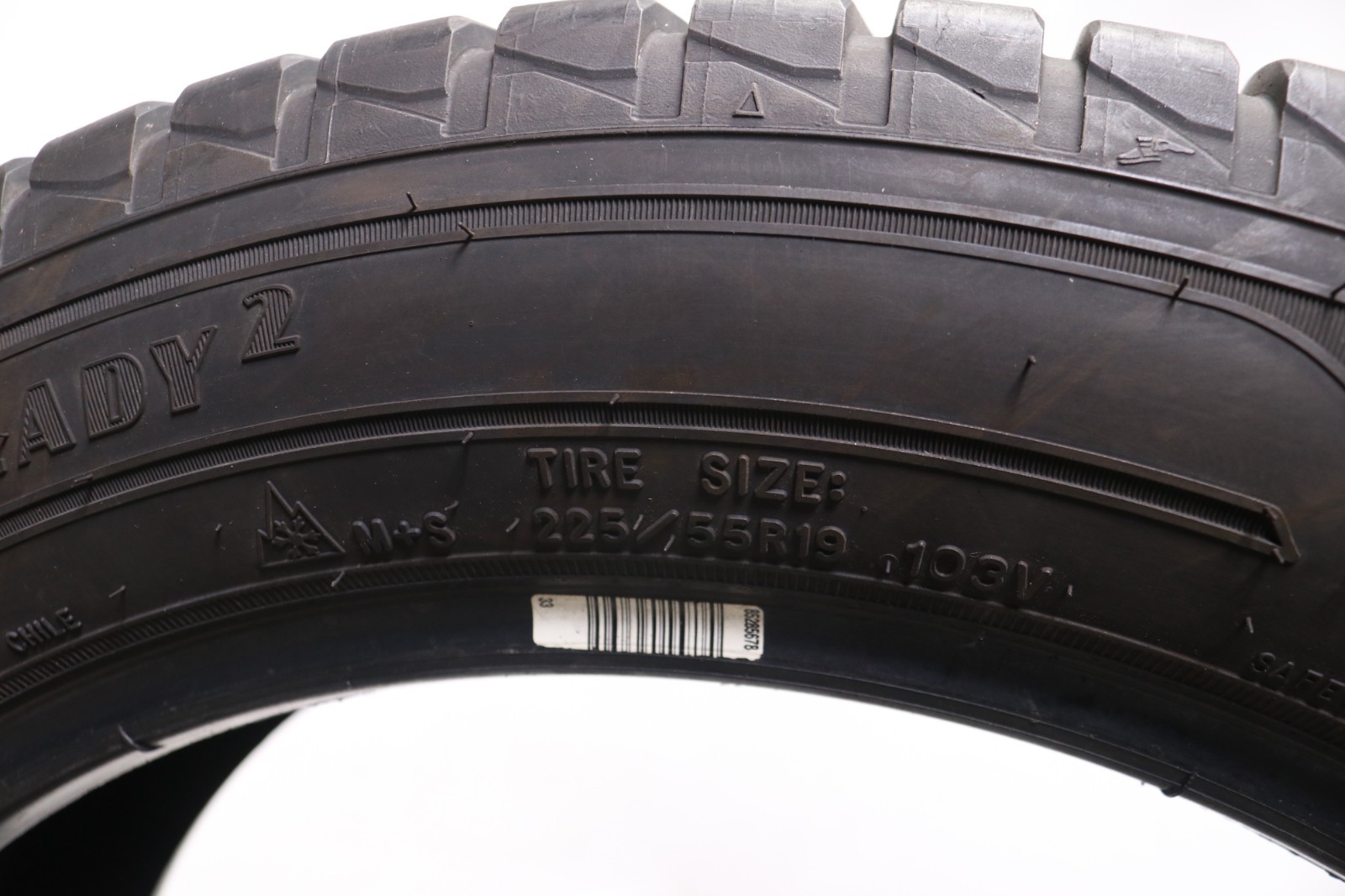 Set of 2 Used 225/55R19 Goodyear Assurance WeatherReady 2 – 103V – 9.5-10.5/32