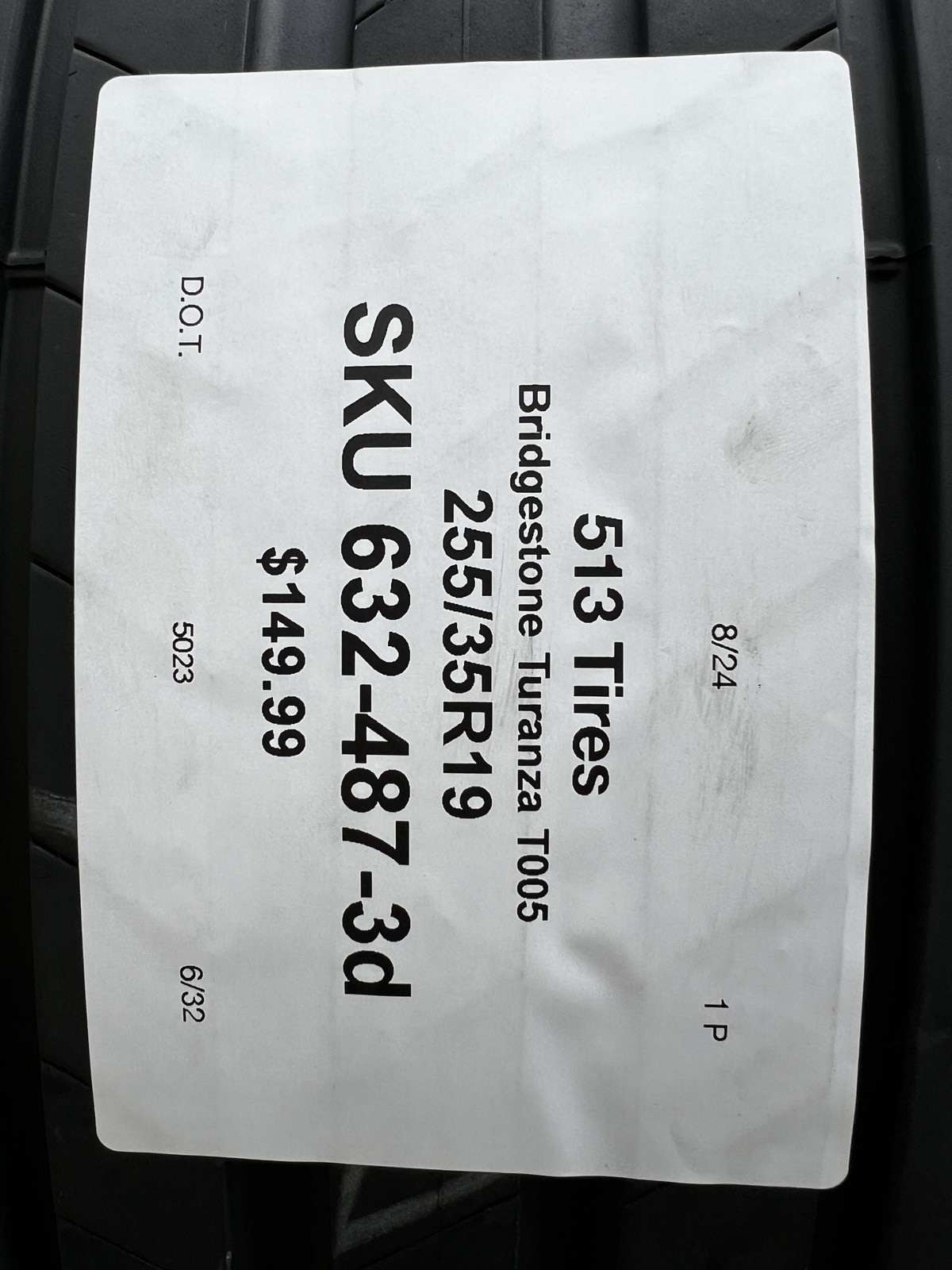 1 Tire Bridgestone Turanza T005 RFT ★ BMW 255/35R19 96Y DOT.5023 6/32