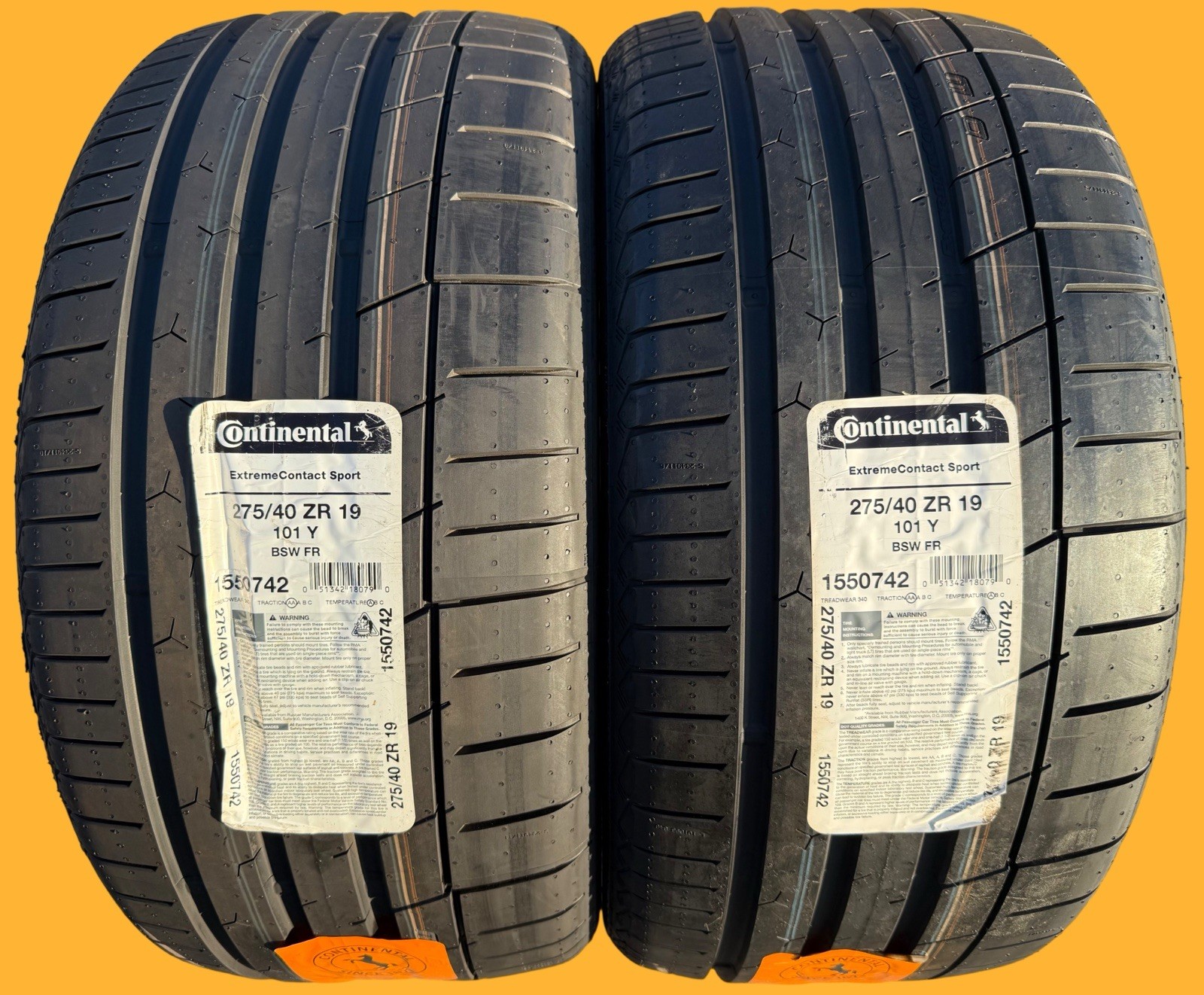 TWO BRAND NEW 275/40ZR19 Continental ExtremeContact Sport Like Michelin Sport 4S