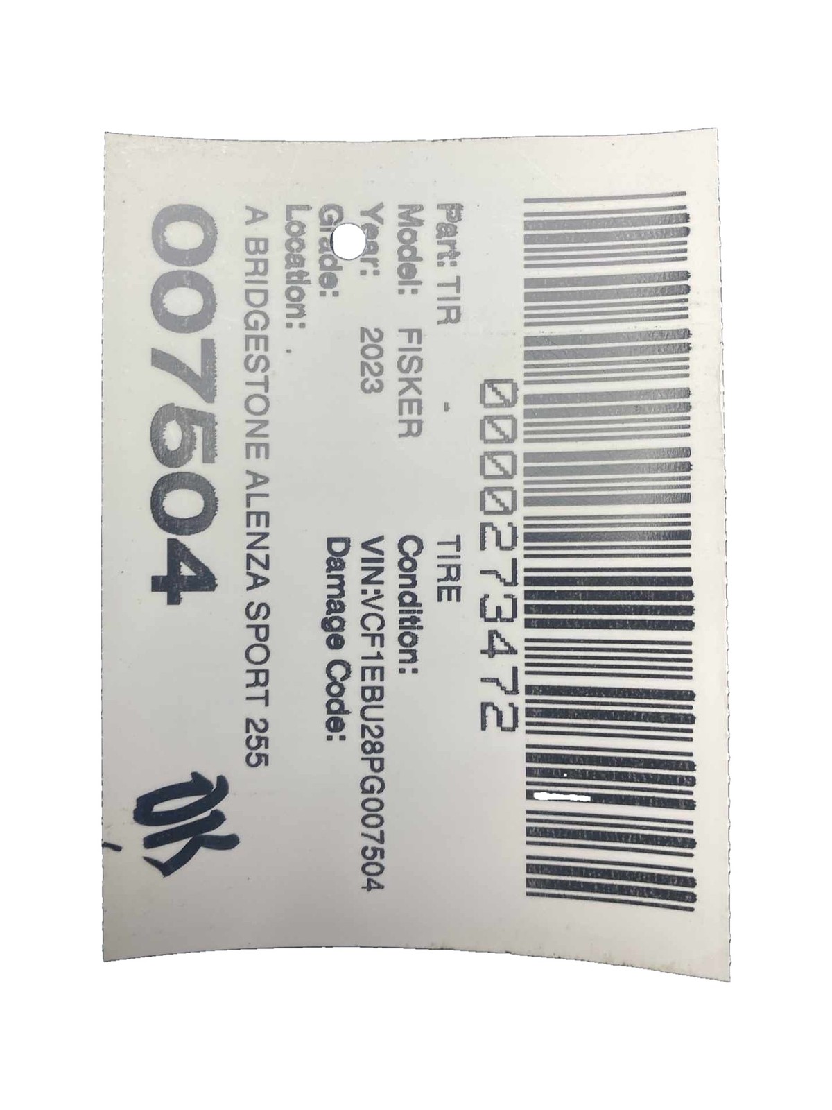 BRIDGESTONE ALENZA SPORT 255/45R22 TIRE DOT (3623) 8/32NDS