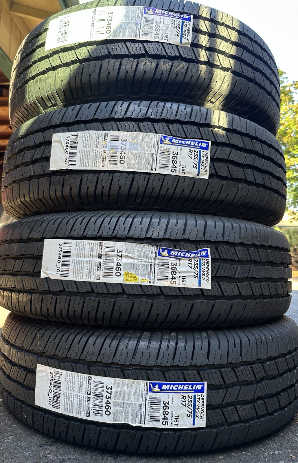 (QTY 4) 255/75R17 Michelin Defender LTX M/S2 116T XL Black Wall Tires