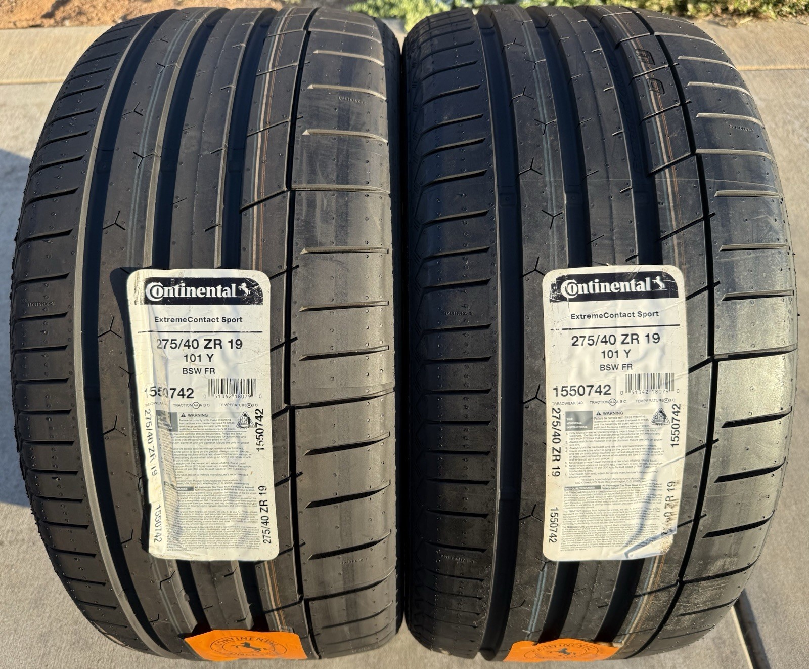 TWO BRAND NEW 275/40ZR19 Continental ExtremeContact Sport Like Michelin Sport 4S