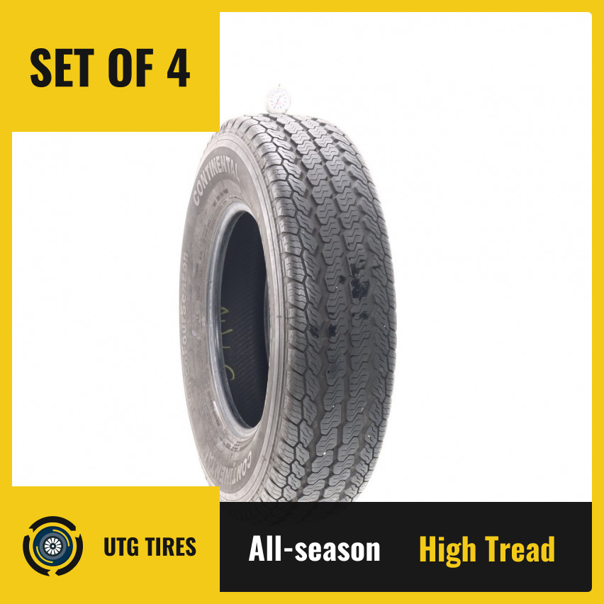 Set of (4) Used LT 215/85R16 Continental VancoFourSeason 115/112Q – 8-8.5/32