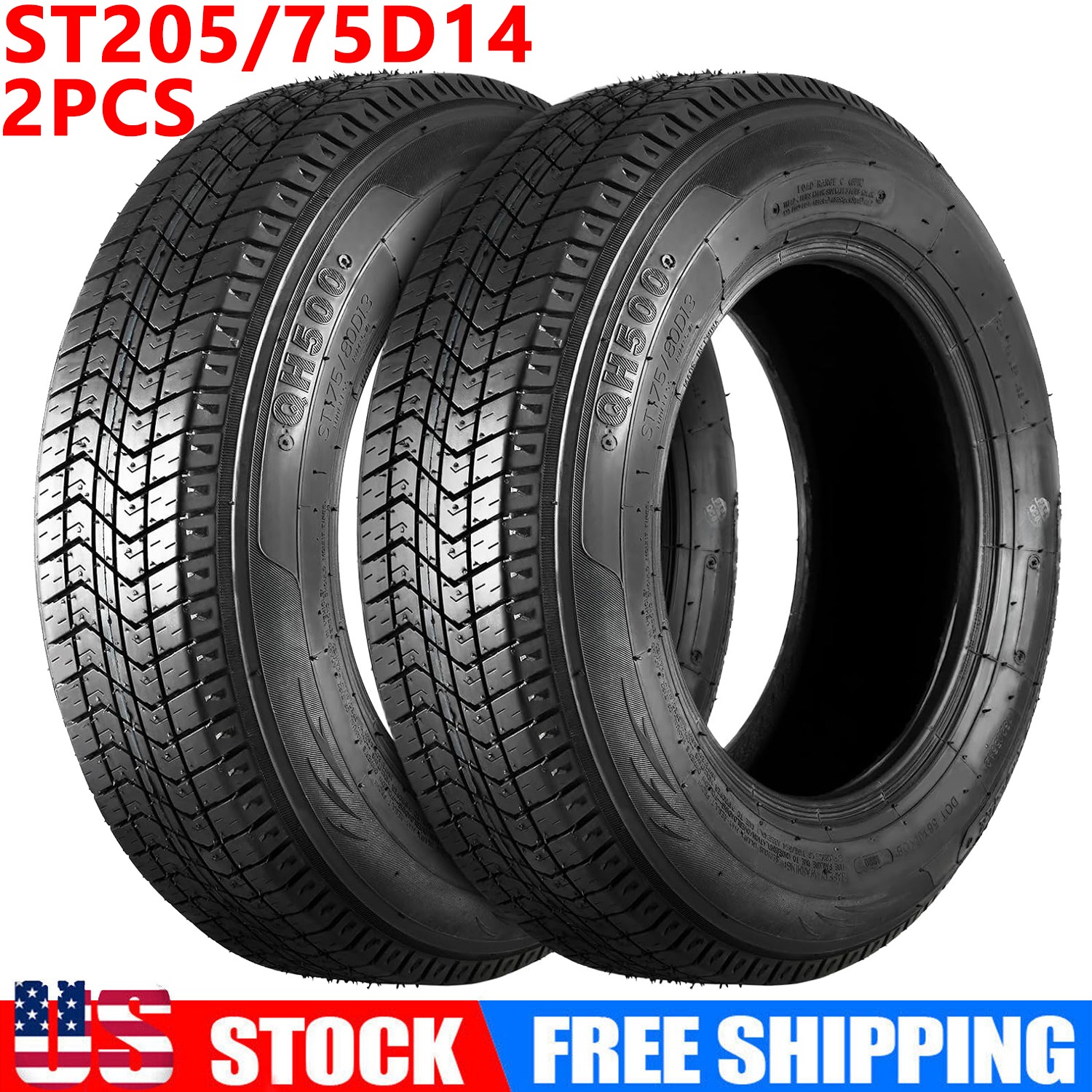 2 Pack ST205/75D14 Trailer Tires 6Ply Load Range C Heavy Duty 205 75 14 Tubeless