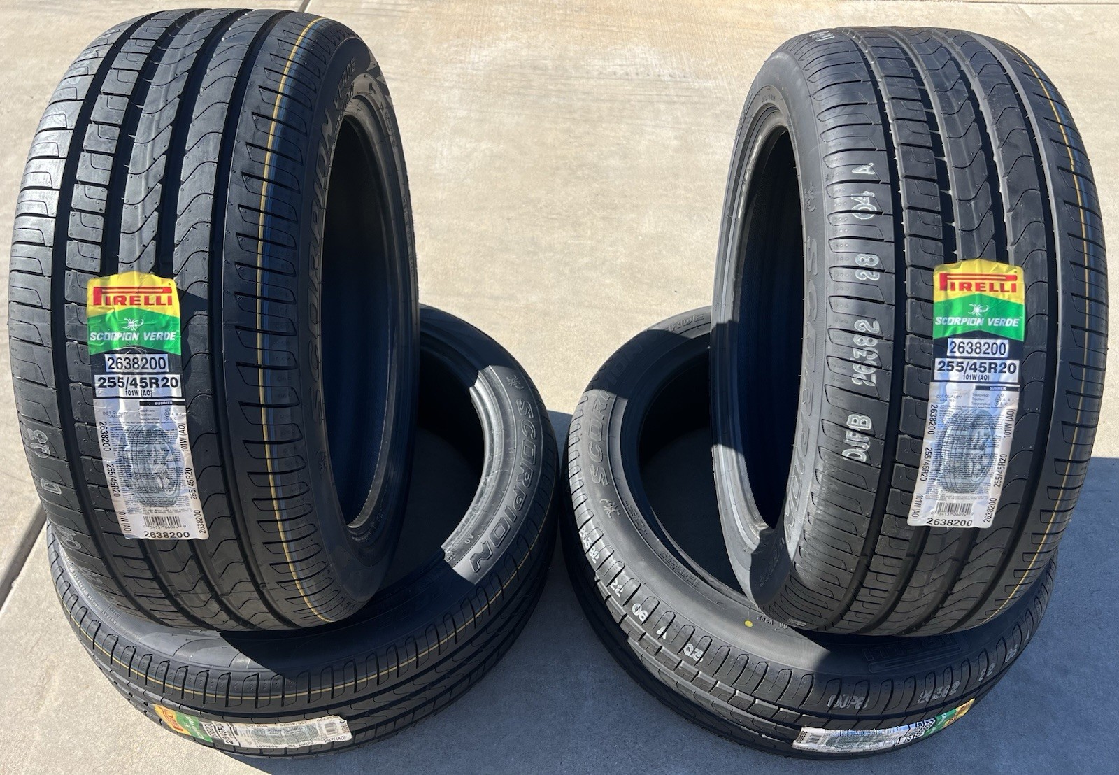 Set of FOUR BRAND NEW 255/45R20 101W Pirelli Scorpion Verde AO Audi Tires