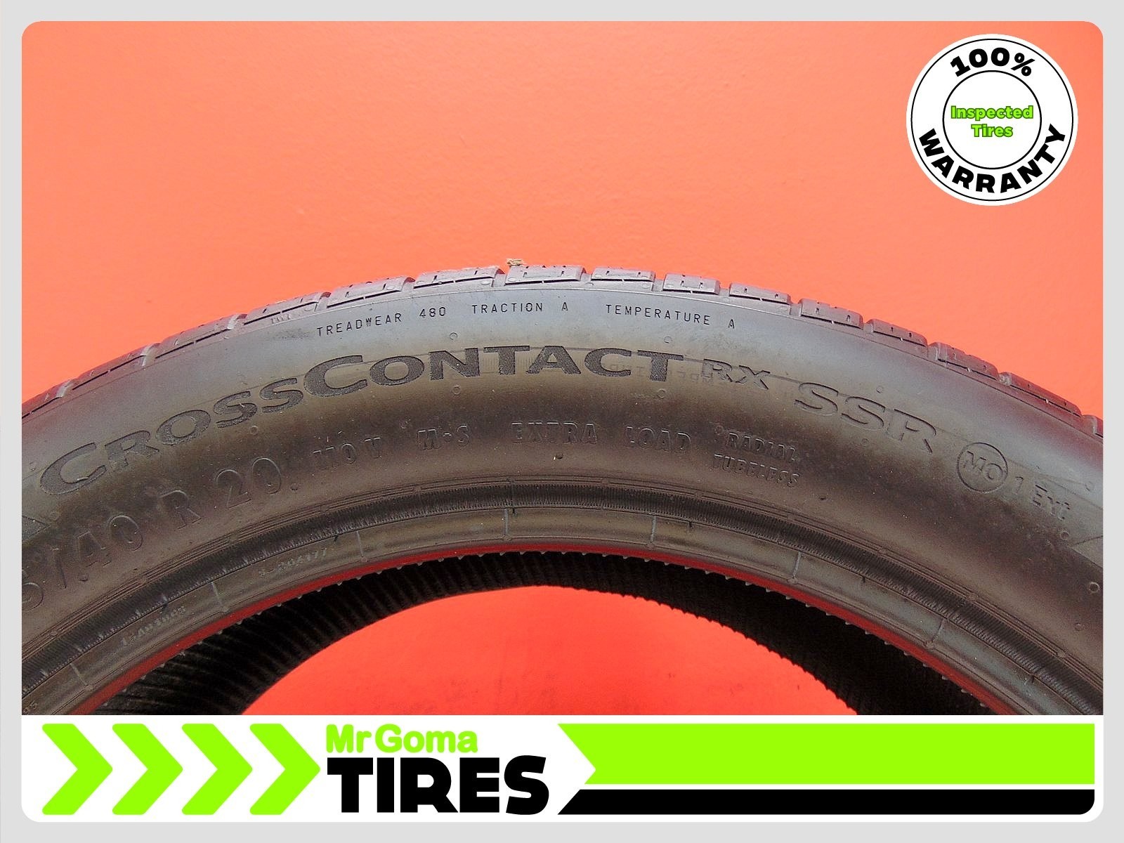 1 CONTINENTAL CROSSCONTACT RX SSR RFT MO1 XL 295/40R20 USED TIRES 7/32 TREAD