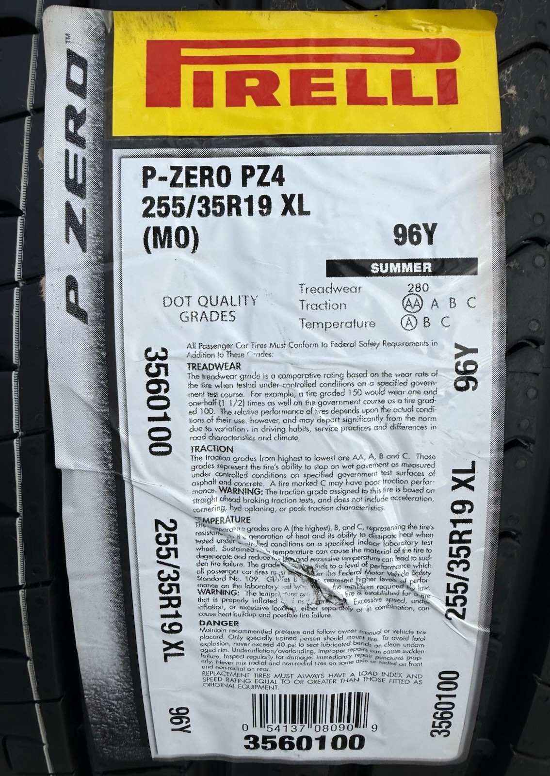 TWO BRAND NEW 255/35R19 96Y Pirelli P Zero PZ4 Sport Tires Like Michelin 4S