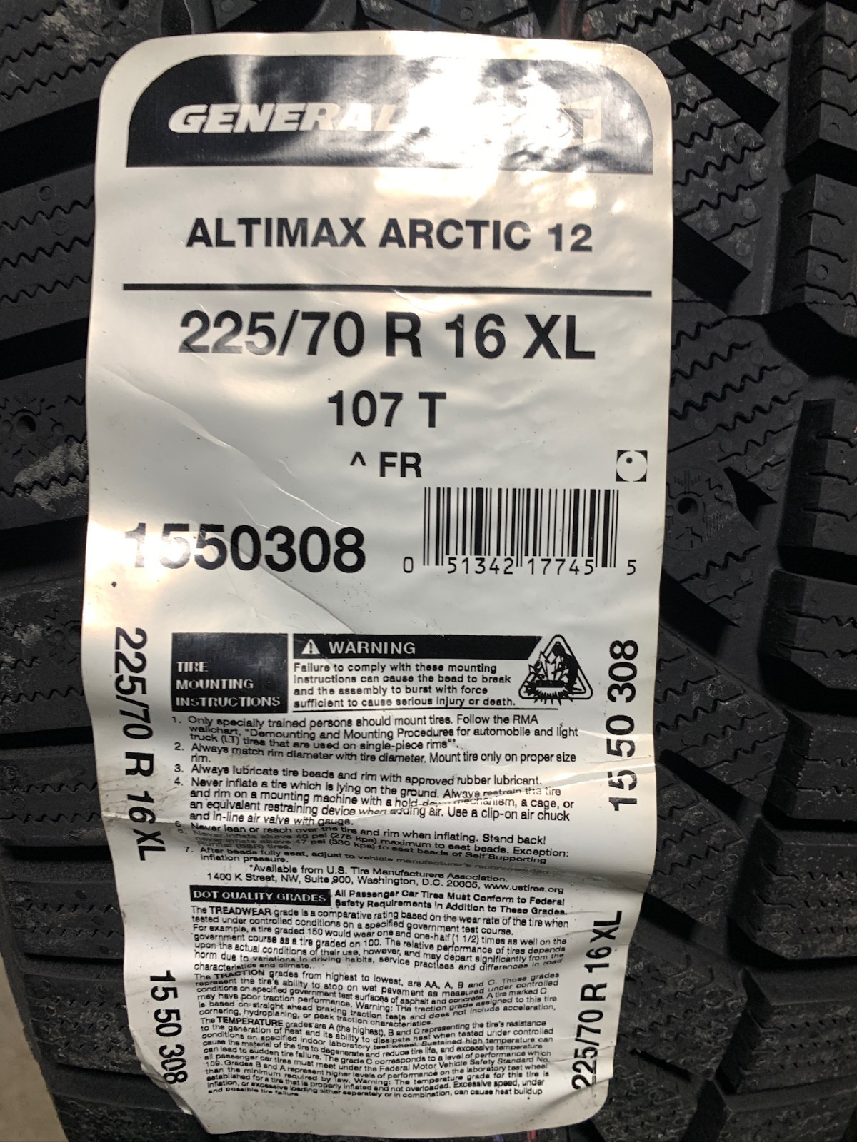 2 Take Off 225 70 16 General Altimax Arctic-12 Winter Snow Tires