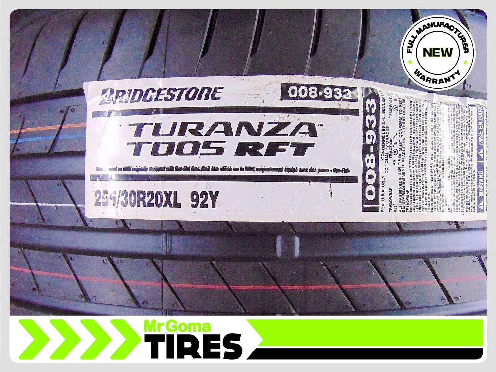 2 BRAND NEW 255/30R20 BRIDGESTONE TURANZA T005 RFT XL TIRES Run flat 2553020