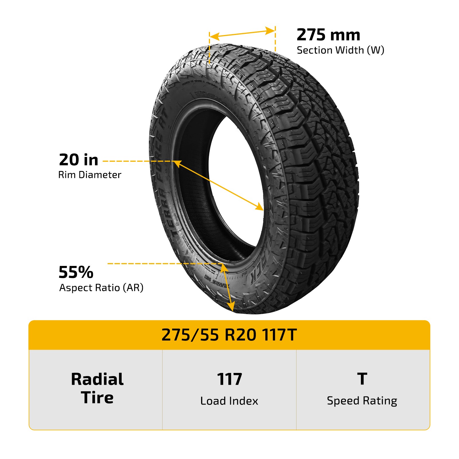 4-Pack All Terrain TERRA 275/55R20 117T Tire 9.6mm Tread 660AA BSW 50000 Miles