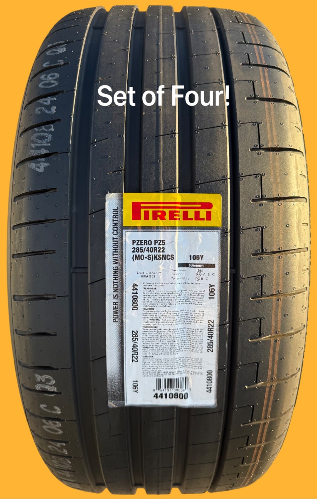 Set of 4 BRAND NEW 285/40R22 106Y Pirelli P Zero PZ5 MO-S Noise Canceling Tires