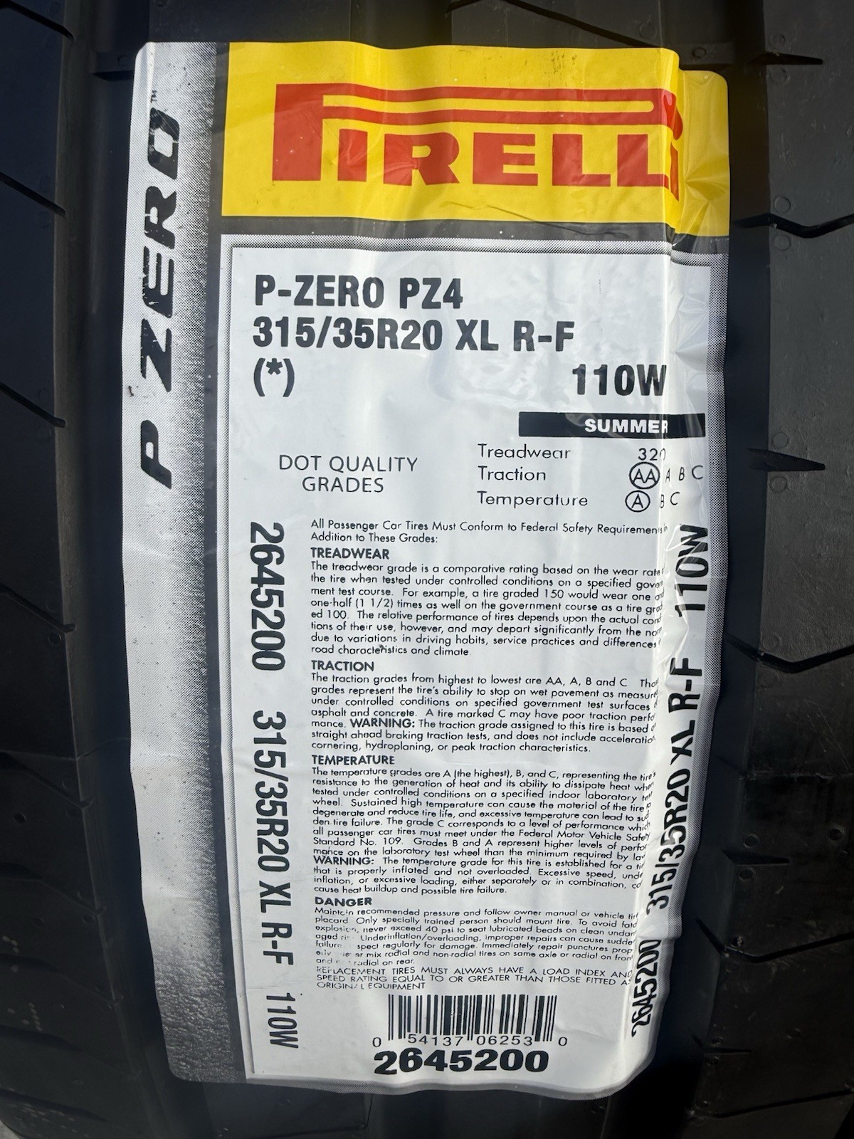 TWO BRAND NEW 315/35R20 110W Pirelli P Zero PZ4 Run Flat RFT Tires 3153520