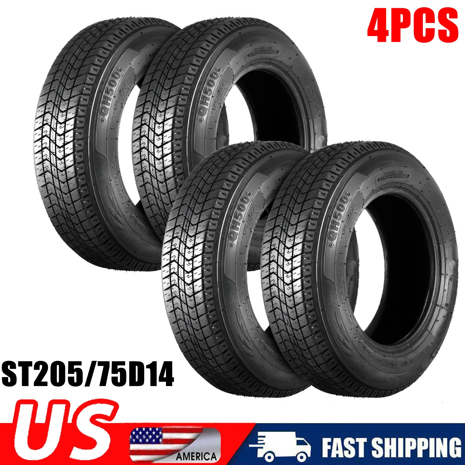 Set Of 4 ST205/75D14 Trailer Tires 6 Ply Heavy Duty 205 75 14 Replacement Tyres