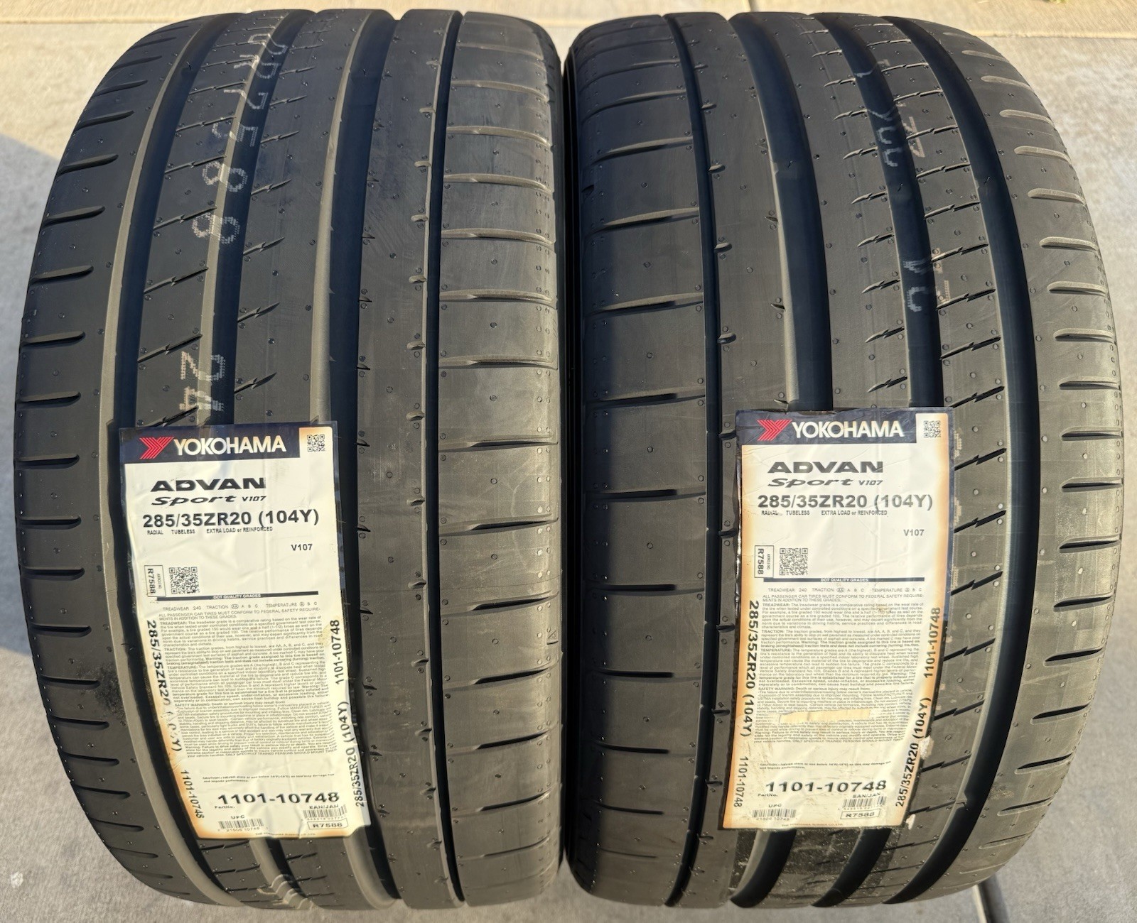 TWO BRAND NEW 285/35ZR20 Yokohama ADVAN Sport V107 Tires Like Michelin Pilot 4S!