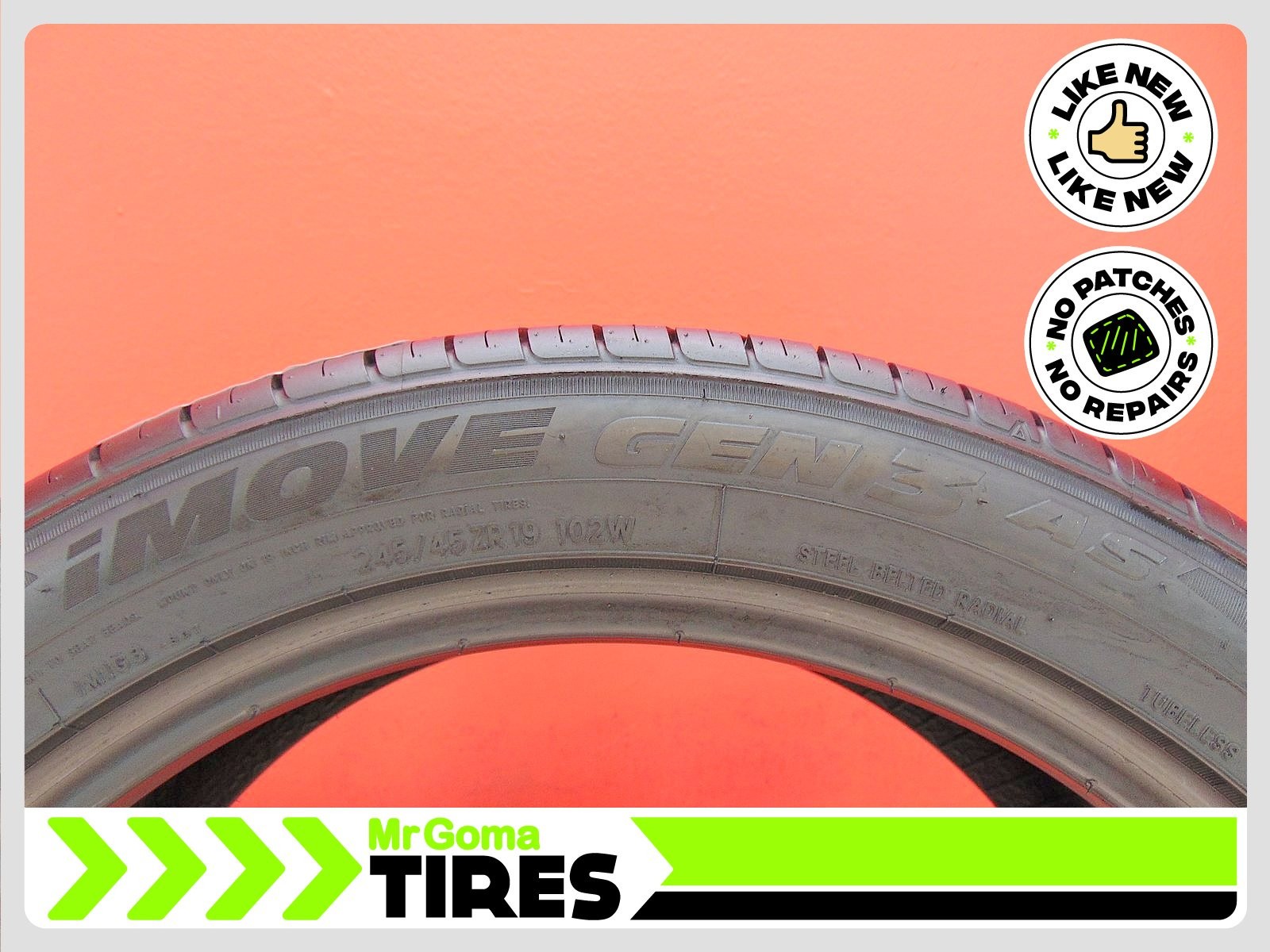 2 IRONMAN IMOVE GEN3 AS XL 245/45ZR19 USED TIRES 9.6/32 TREAD NO PATCH 2454519