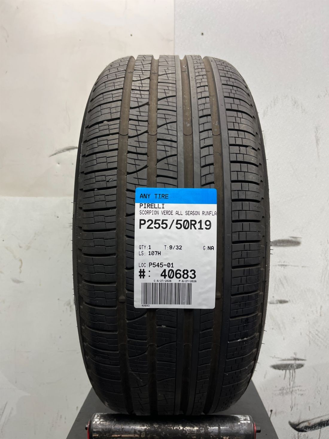 1 Used P255/50R19 Pirelli Scorpion verde all season runflat 107 H – 9/32