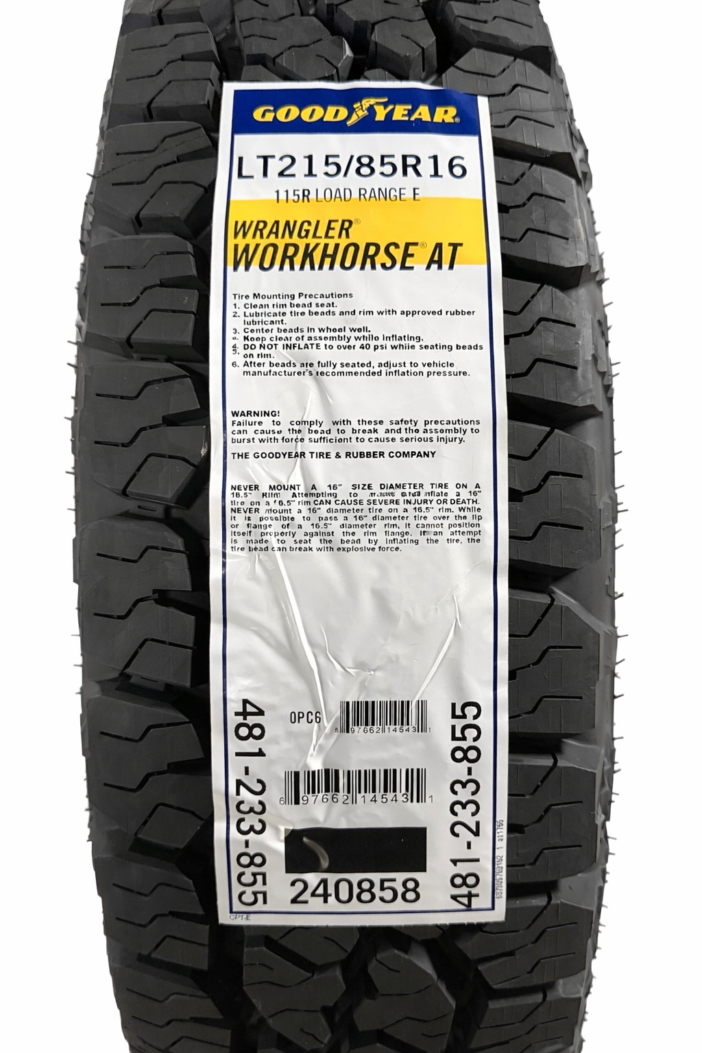 6 (Six) Goodyear Wrangler Workhorse AT LRE/10PR- LT215/85R16 Tires 2158516