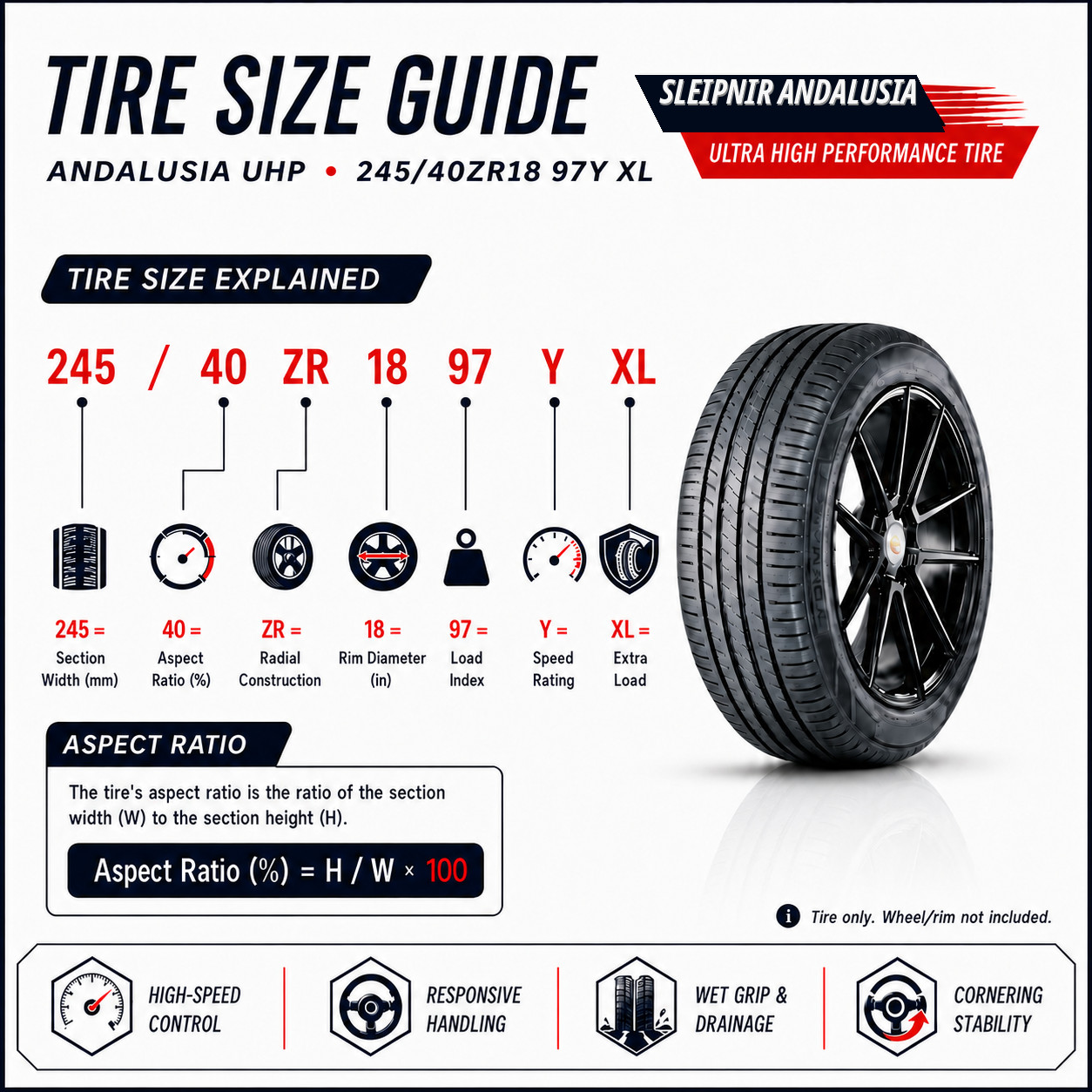 4 SLEIPNIR 245/40ZR18 245/40R18 97Y XL A/S ANDALUSIA UHP Tires 245 40 18