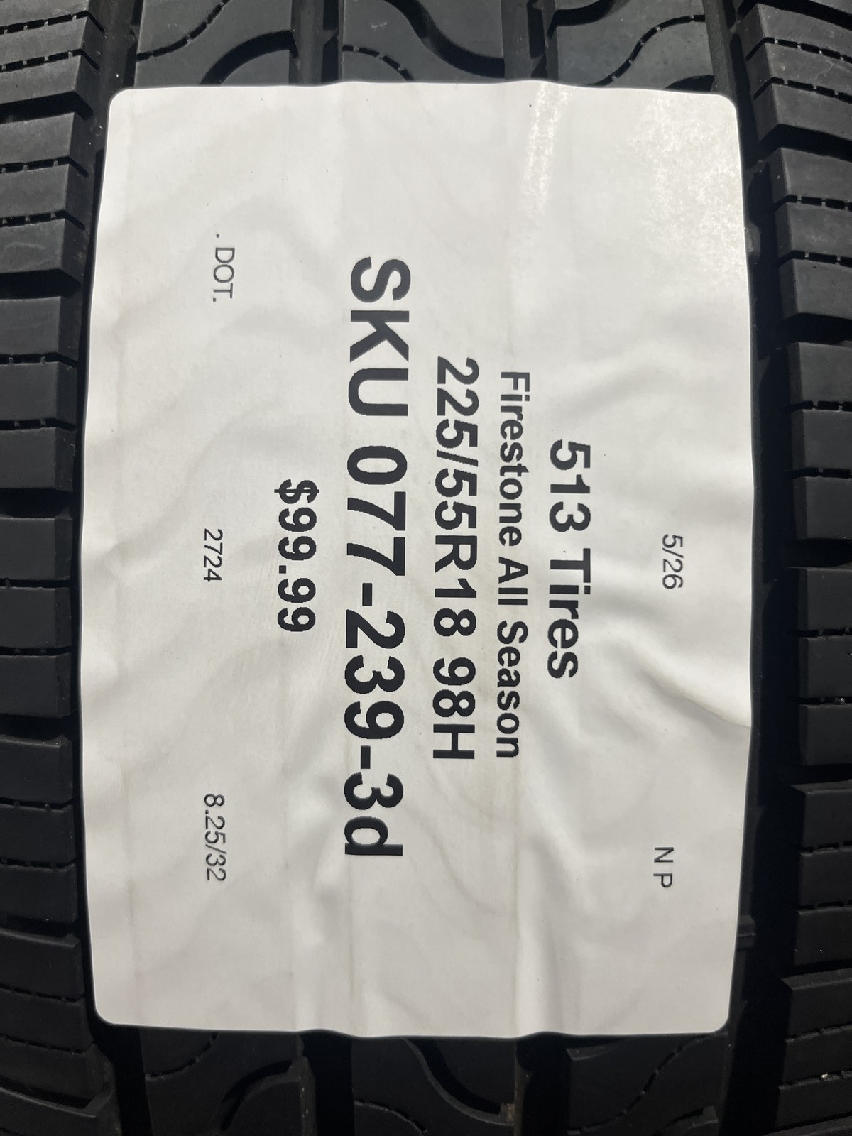 1 Tire Firestone All Season 225/55R18 98H DOT.2724 8.25/32 NO Patch