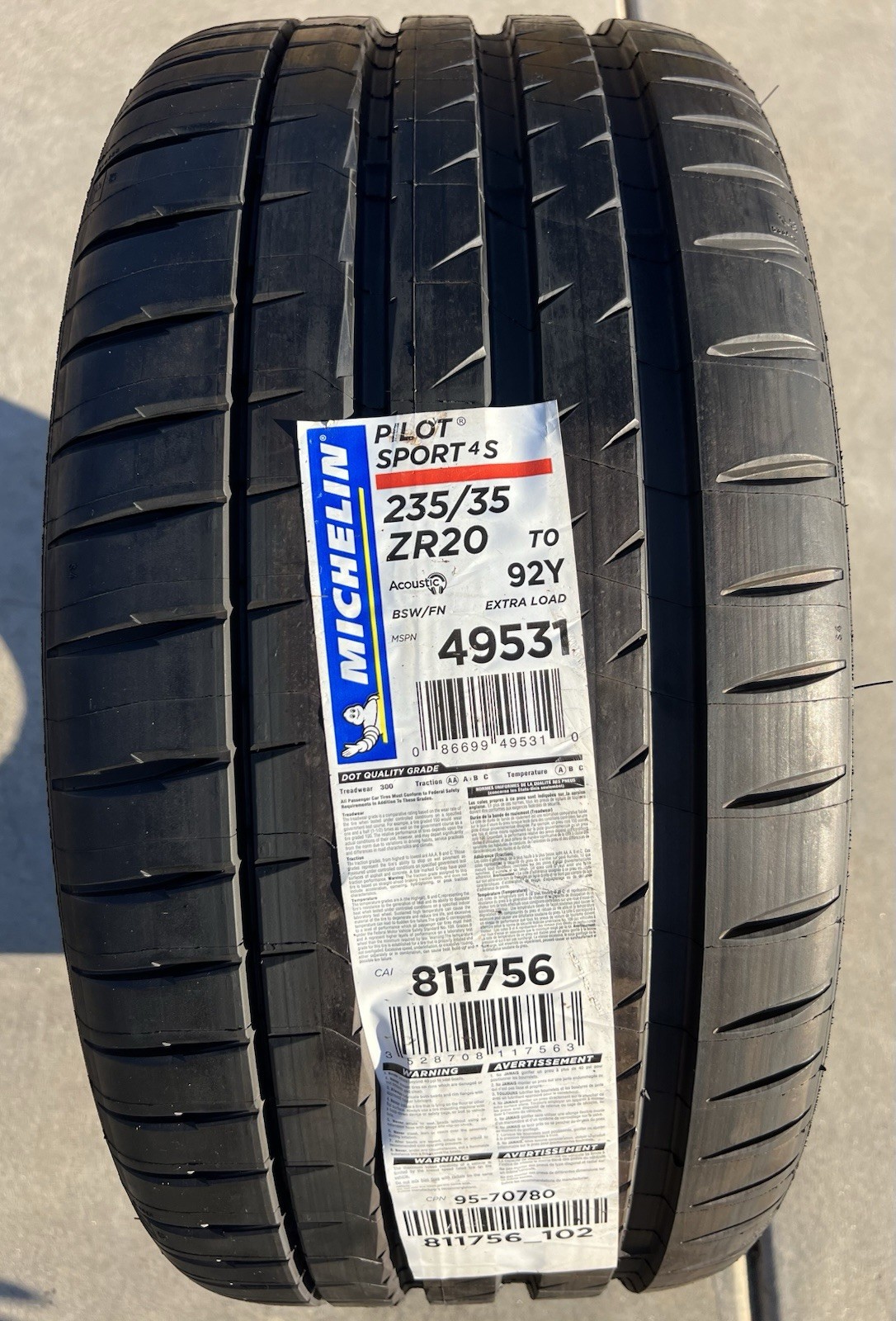 ONE BRAND NEW 235/35ZR20 92Y Michelin Pilot Sport 4S T0 Foam Tire 2353520
