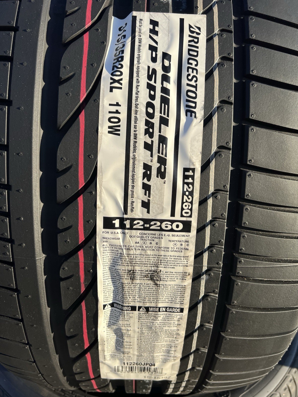 4X NEW Bridgestone Dueler H/P Sport RFT BMW Run Flat 2X 275/40R20 & 2X 315/35R0