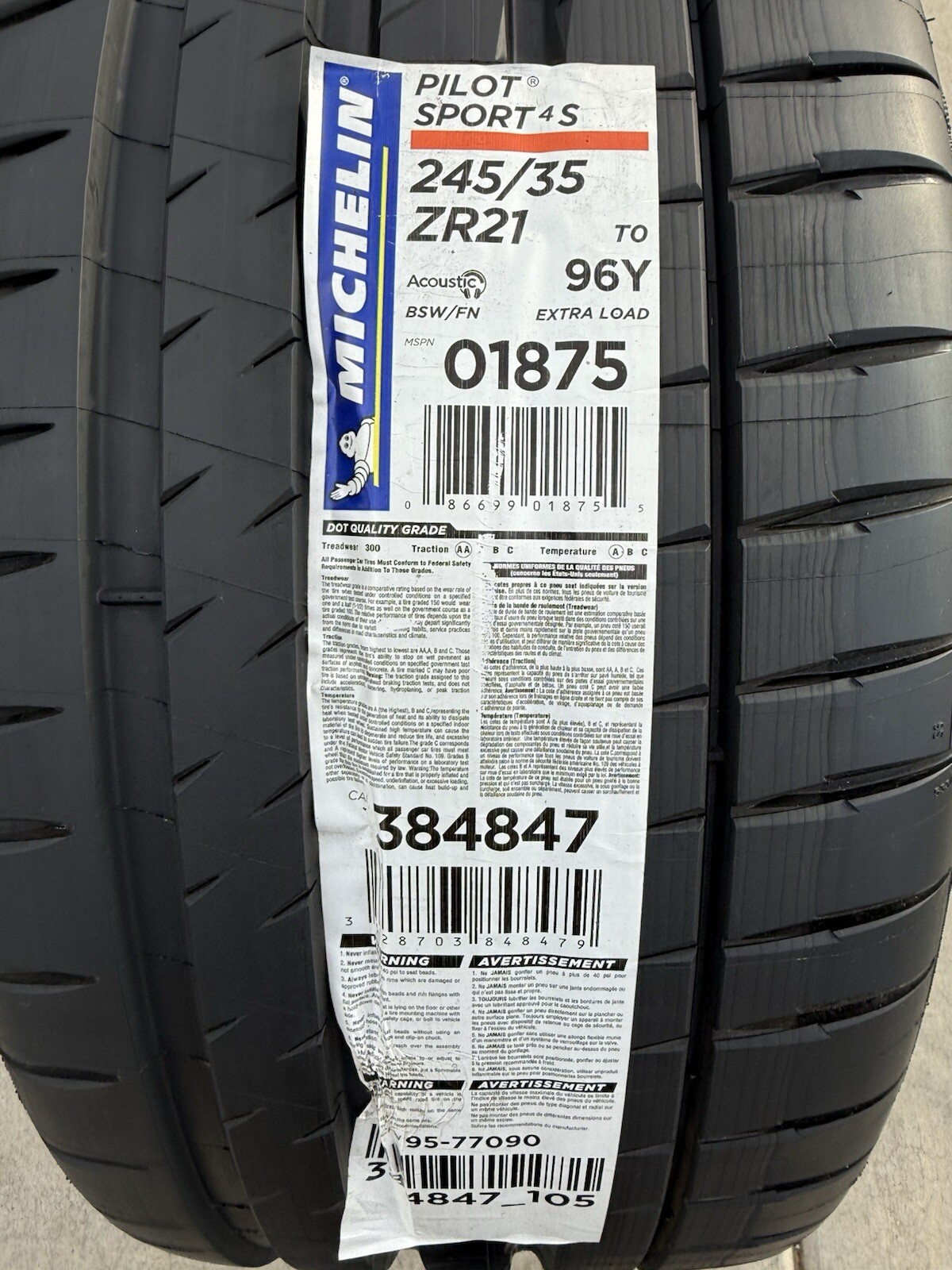 Set of TWO BRAND NEW 245/35ZR21 96Y Michelin Pilot Sport 4S Tires 2453521