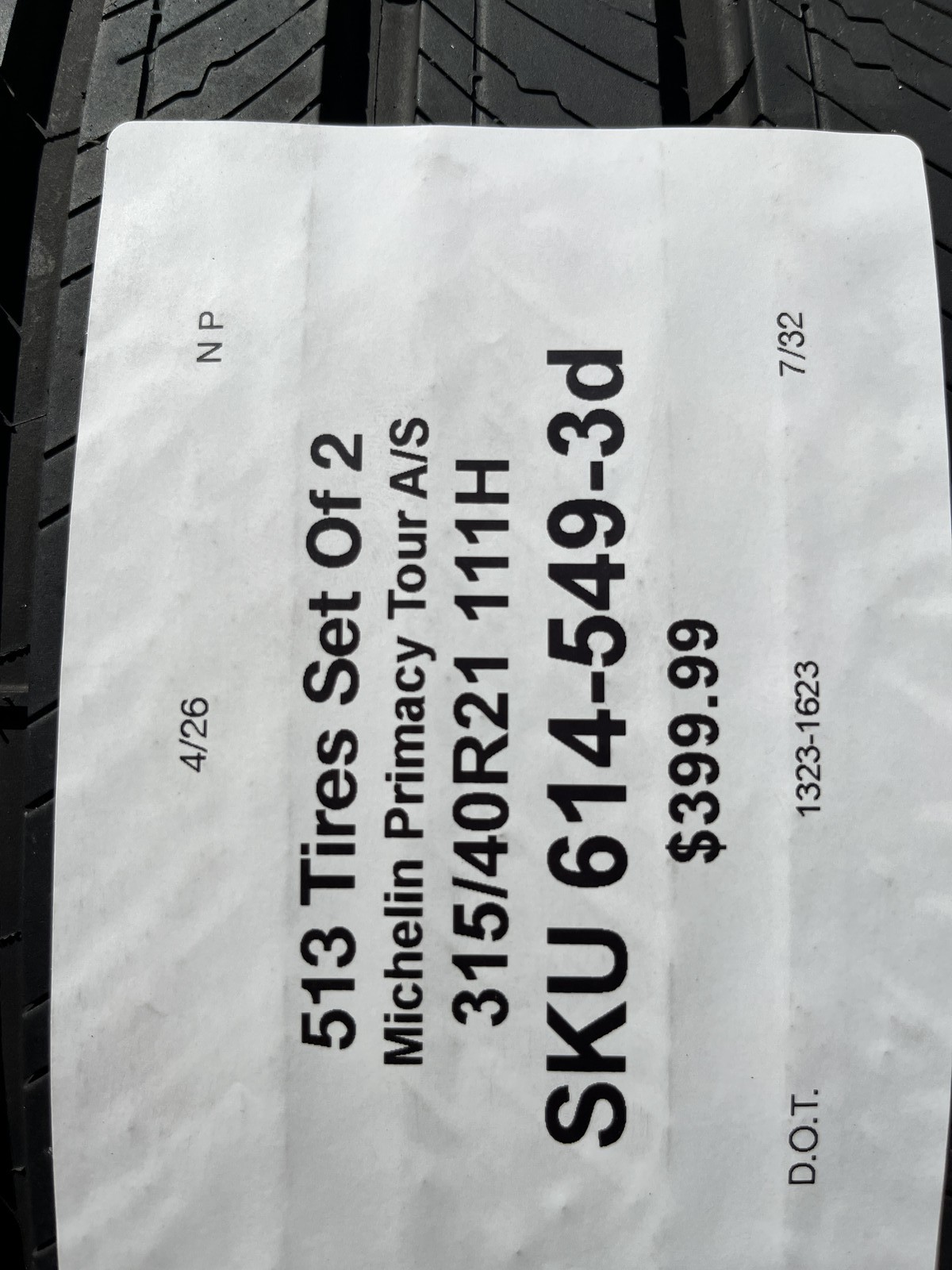 Set Of 2 Michelin Primacy Tour A/S MO 315/40R21 111H DOT.1323 7/32 NO Patch