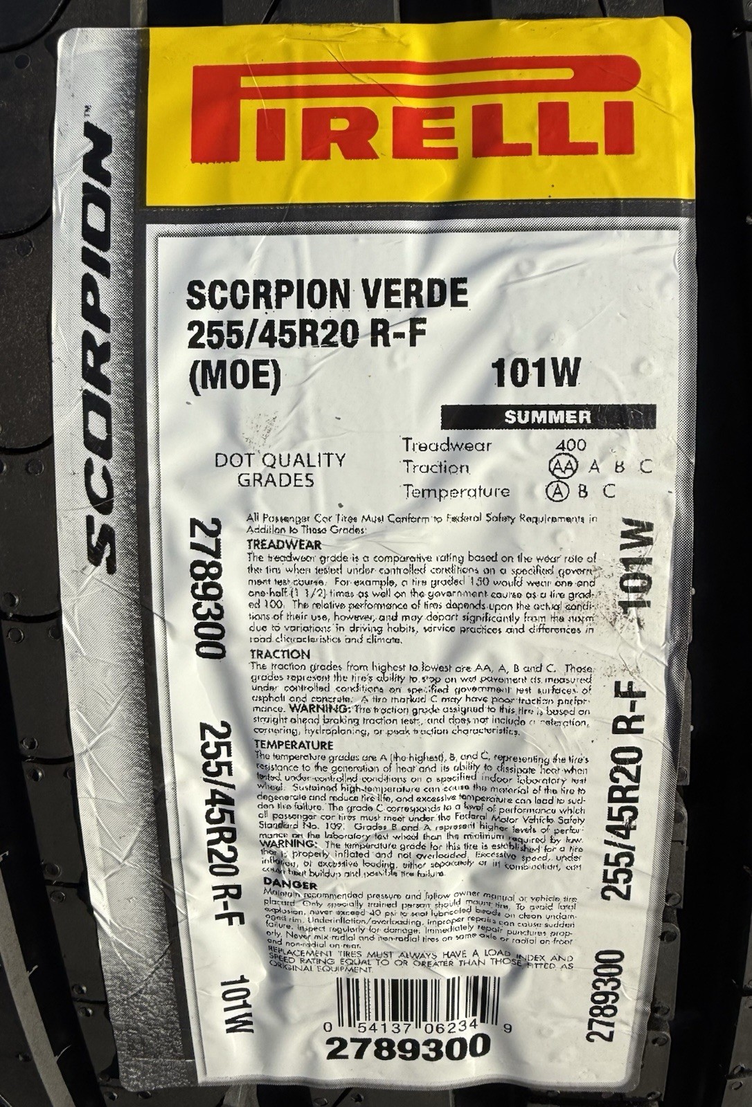 TWO BRAND NEW 255/45R20 101V Pirelli Scorpion Verde MOE Run Flat Mercedes GLC