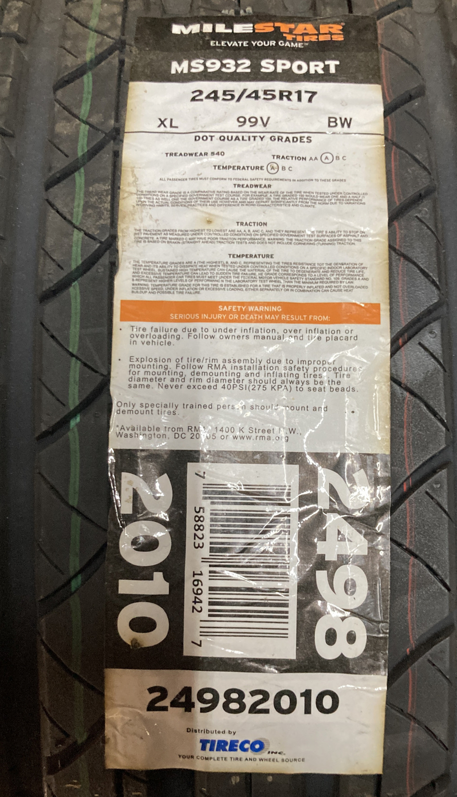 1 NEW Milestar MS932 Sport All Season Tire 245/45R17 99V XL
